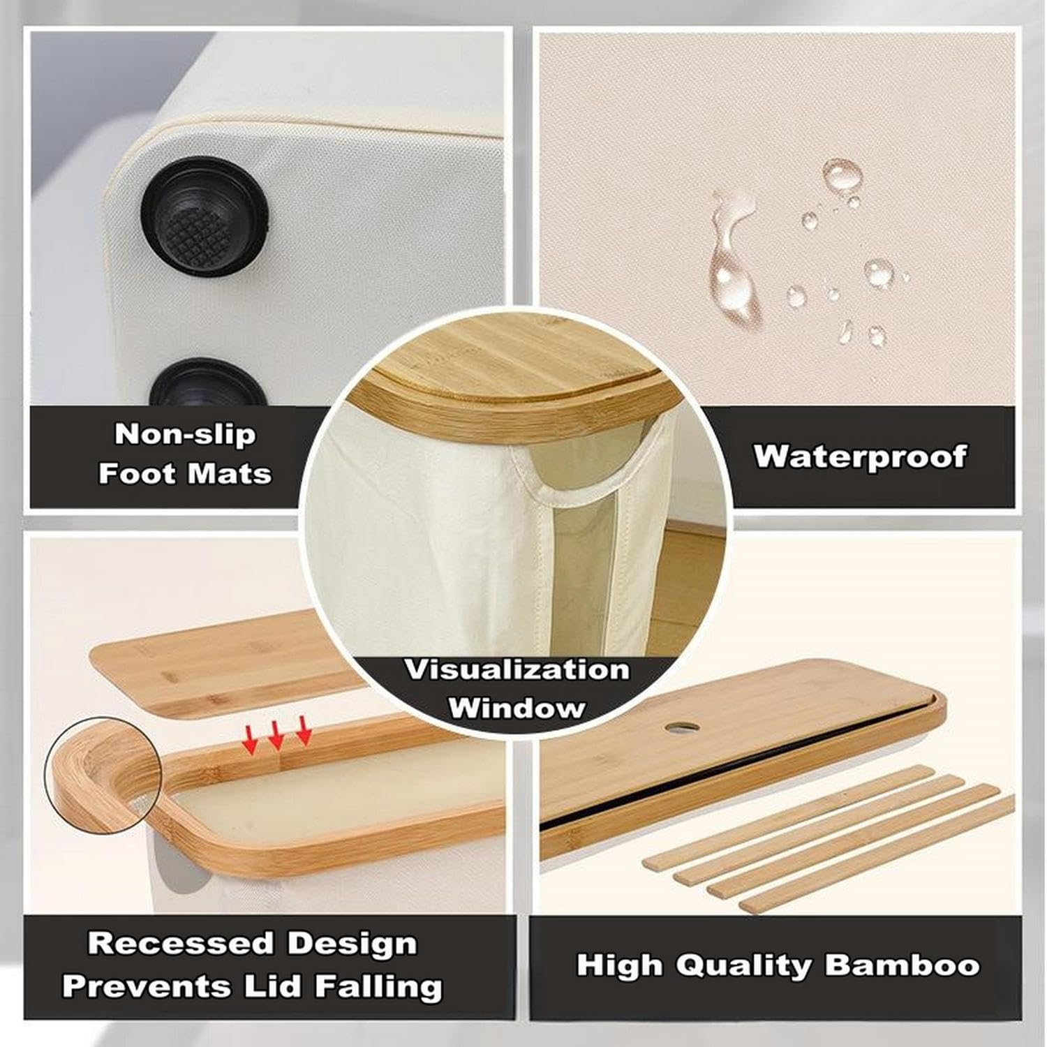 Bamboo Toilet Paper Storage Basket with Lid - Bathroom Tissue Organizer, Free Standing Toilet Paper Holder with Window - Beige | Perfect for Small Bathrooms, Powder Rooms & Vanity Storage
