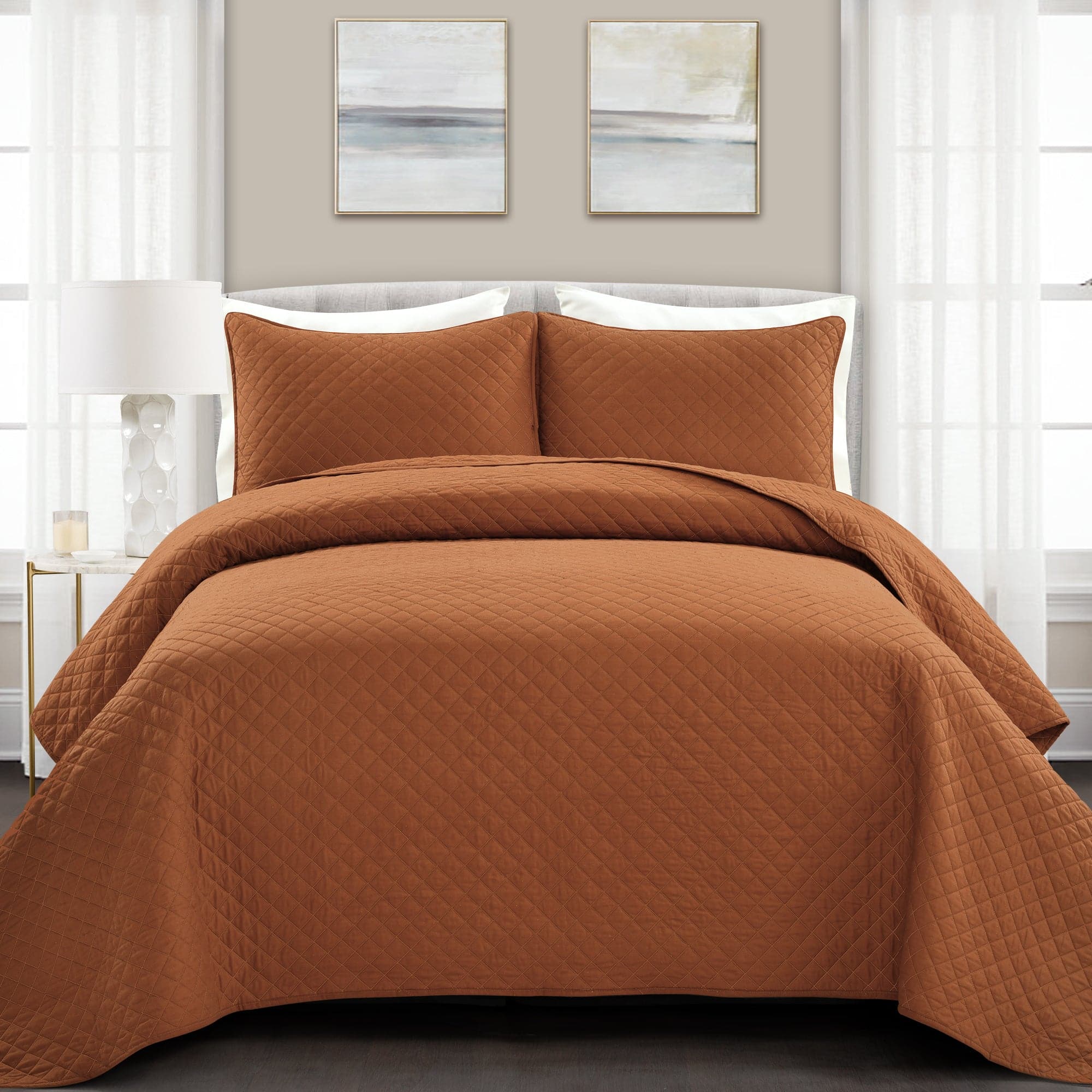 Ava Diamond Oversized Cotton Quilt Set - King Size Bedding with Soft Breathable Fabric for All Seasons | Perfect for Master Bedroom, Guest Room & Cozy Home Decor