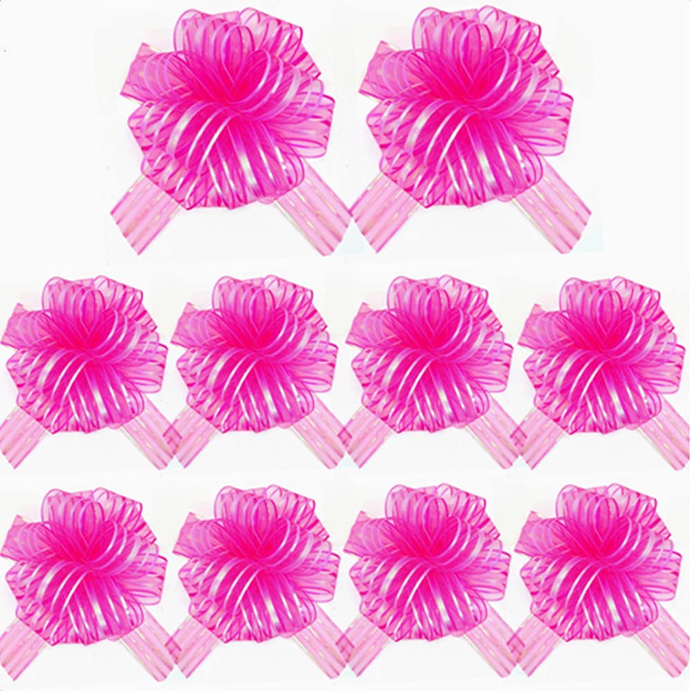 FQTANJU 6-Inch Large Organza Pull Bows - 10-Piece Rose Red Gift Wrapping Ribbon Bows for Wedding Presents, Party Decorations & Gift Basket Embellishments