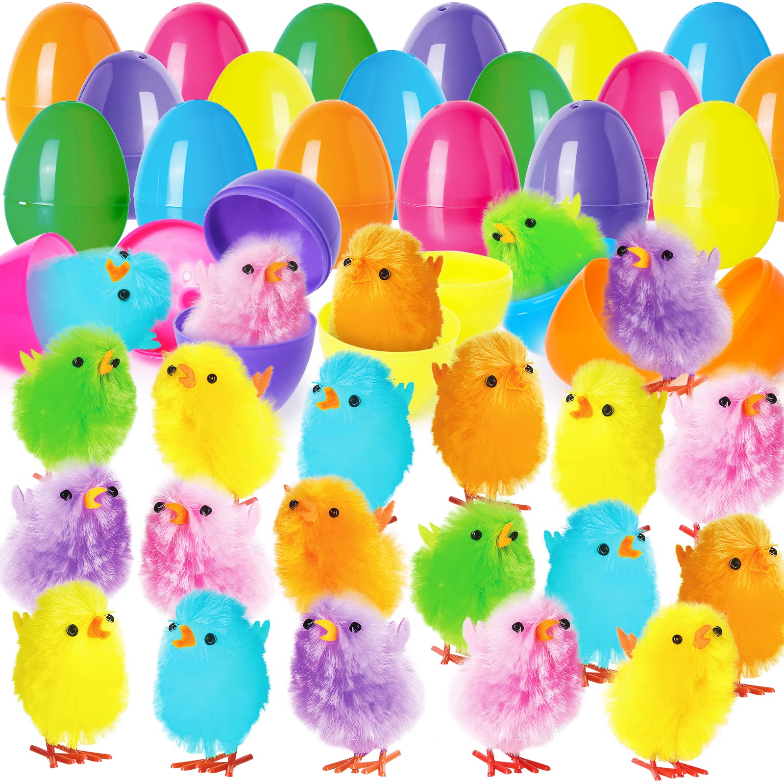48-Piece Easter Basket Stuffers for Toddlers - Prefilled Easter Eggs with Mini Chicken Toys Inside - Fun Easter Egg Fillers for Kids, Teens, Boys & Girls - Perfect for Easter Egg Hunts, Party Favors & Holiday Gifts