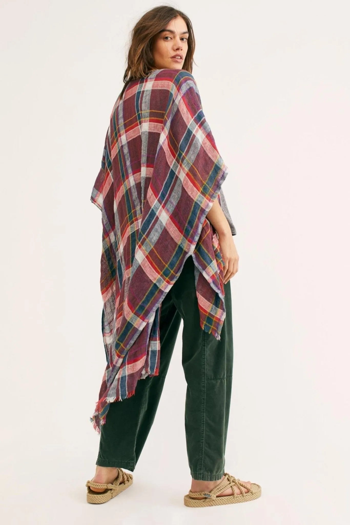 Stylish Linen Cotton Plaid Kimono Robe - Lightweight & Breathable for Women - Perfect for Lounge, Beach Cover-Up & Boho Outfits