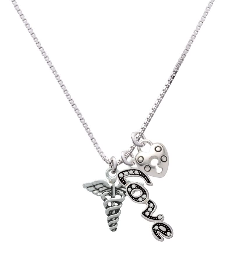 Delight Jewelry Caduceus Love & Lock Charm Necklace - 18