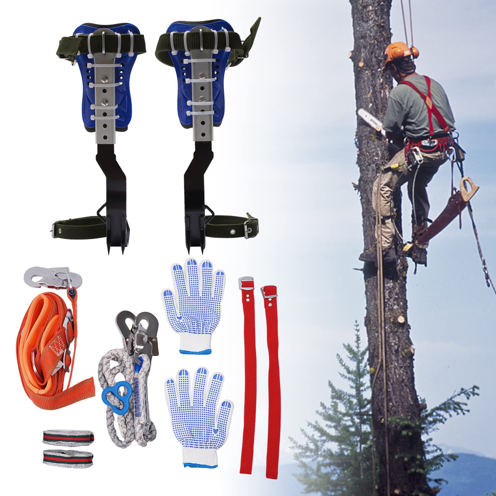 Tree Climbing Spikes Set - Adjustable Tree Climbing Gear with Steel Spikes & Comfortable Straps for Arborists, Loggers & Tree Trimming Professionals | Perfect for Tree Removal, Pruning & Maintenance Work