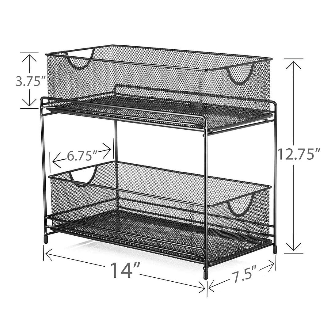 2-Tier Mesh Sliding Drawer Organizer Basket - 14