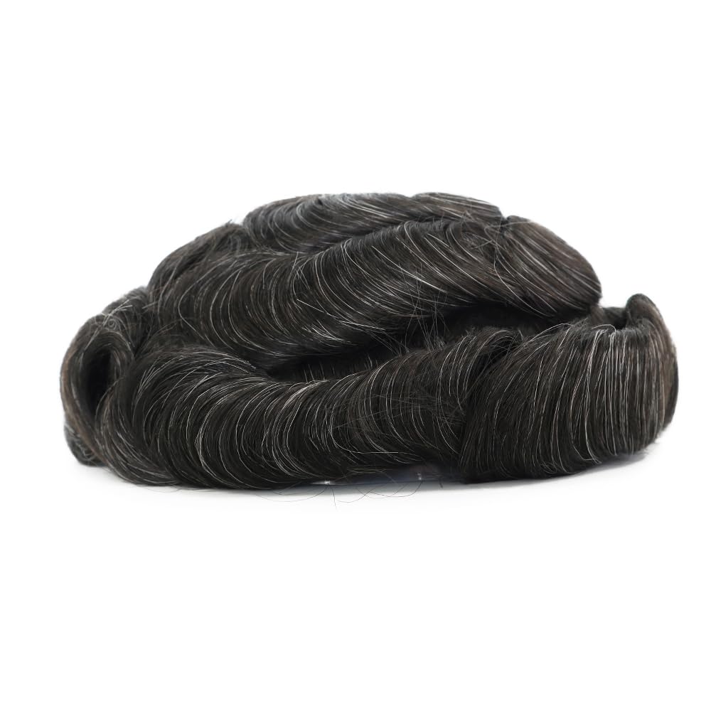 Best Men's Toupee Human Hair Pieces & Hair Systems - #1B20 Knotted Poly Skin for Natural Look | Perfect for Daily Wear, Parties & Special Events