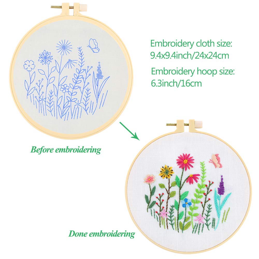 Cross Stitch Kits for Beginners & Adults - 3 Sets with Floral Embroidery Fabric, Hoop, Thread & Tools | DIY Home Decor, Gift Idea, Relaxing Craft Activity
