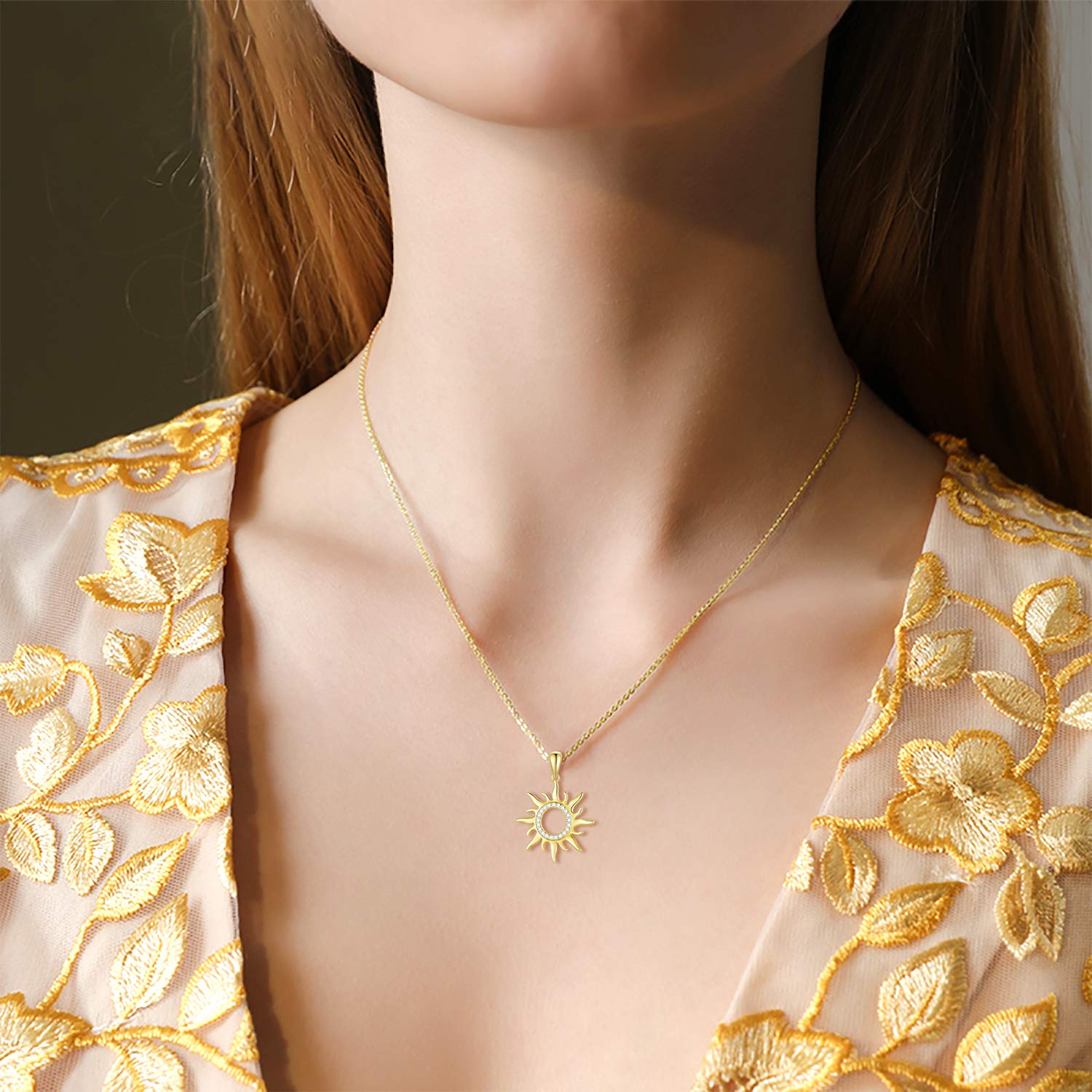 14K Gold Sun Necklace for Women - Moissanite Sun Pendant Jewelry, 16-18 Inch Adjustable Chain, Elegant Gift for Birthday, Anniversary & Everyday Wear