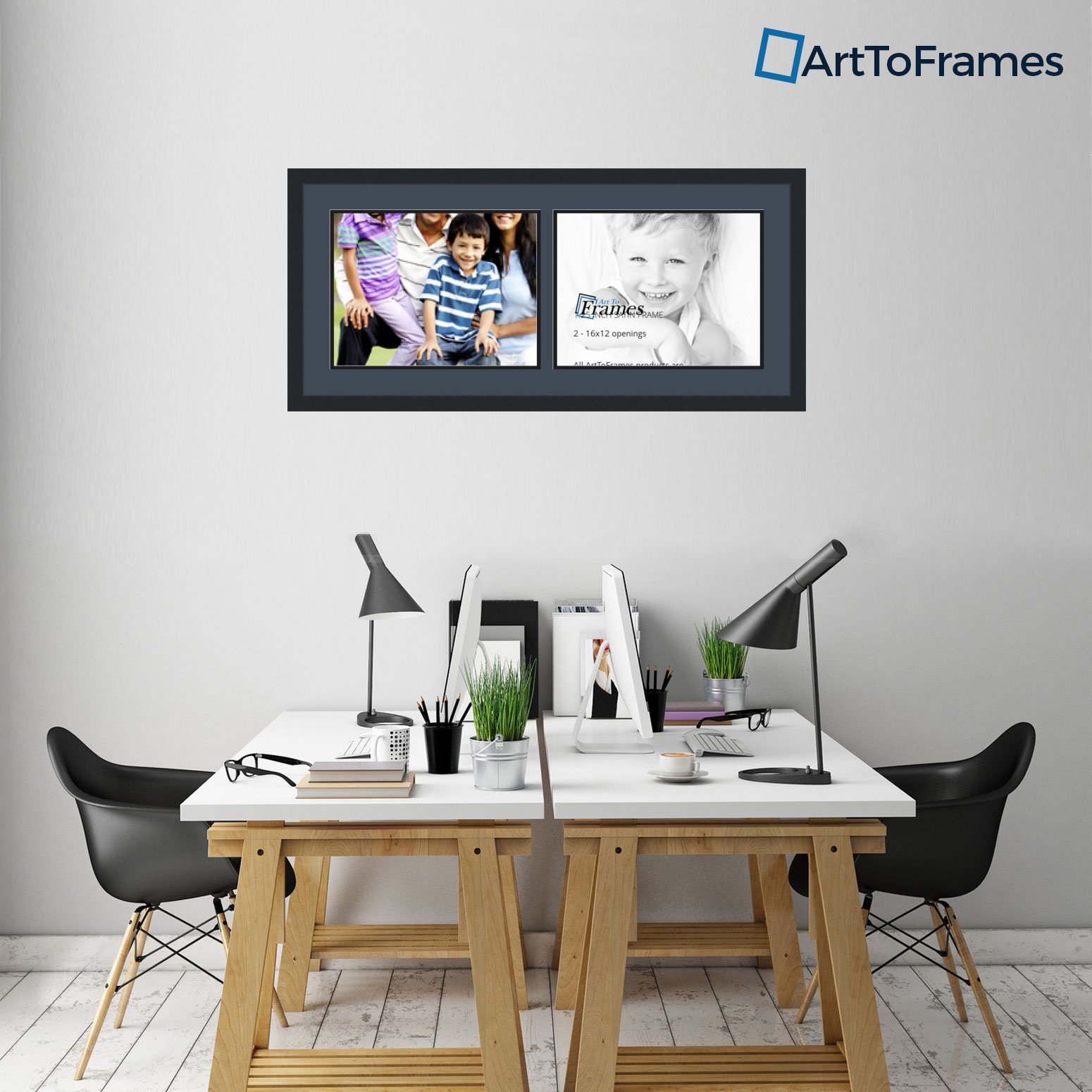 ArtToFrames 12x16 Double Opening Collage Photo Frame with Satin Black Finish - Perfect for Family Photos, Wedding Pictures, and Wall Decor