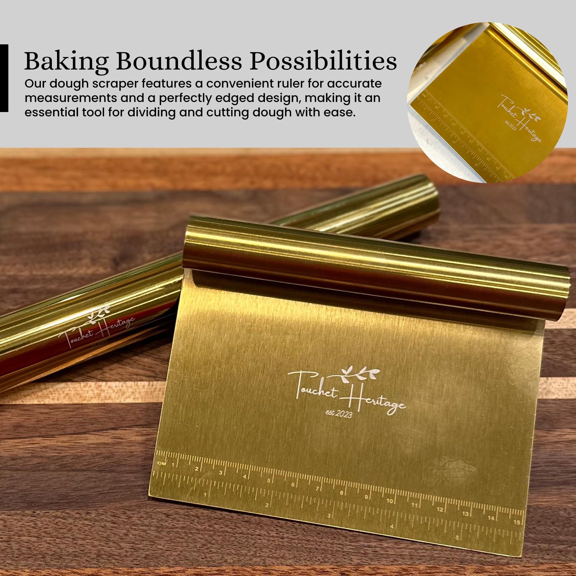 Premium French Wooden Rolling Pin & Stainless Steel Dough Scraper Set - Professional Baking Tools for Bread Making, Pastry, Pizza Dough & Sourdough - Ideal for Home Bakers & Culinary Enthusiasts