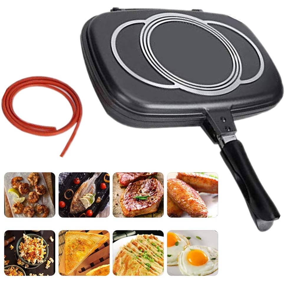 **Double-Sided BBQ Grill Pan - Non-Stick Portable Frying Pan with Anti-Scalding Handle for Indoor & Outdoor Cooking - Perfect for Grilling Chicken, Fish, Steak, and Vegetables at Home, Camping, or Picnics**