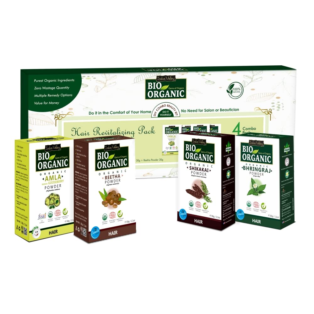 INDUS VALLEY Hair Revitalizing Pack with Amla, Shikakai, Reetha & Bhringraj Powder | 120g Herbal Hair Treatment | Natural Hair Growth & Scalp Care | Perfect Gift for Women - Mother, Wife, Daughter, Girlfriend | Ideal for Diwali, Christmas, Birthday, Anniversary | Use for Stronger, Healthier Hair at Home or Salon