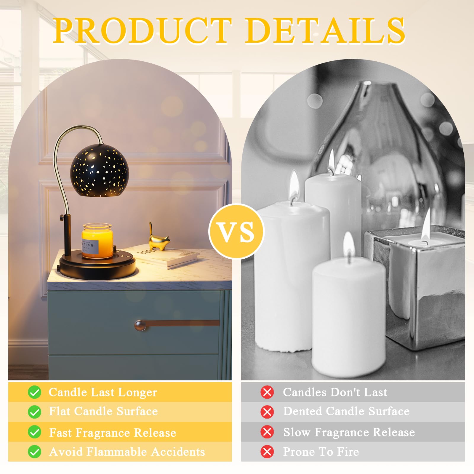 Premium Candle Warmer Lamp with Timer & Adjustable Height - 2 Dimmable Bulbs Included for Scented Jar Candles - Black - Perfect for Home Decor, Relaxation & Aromatherapy