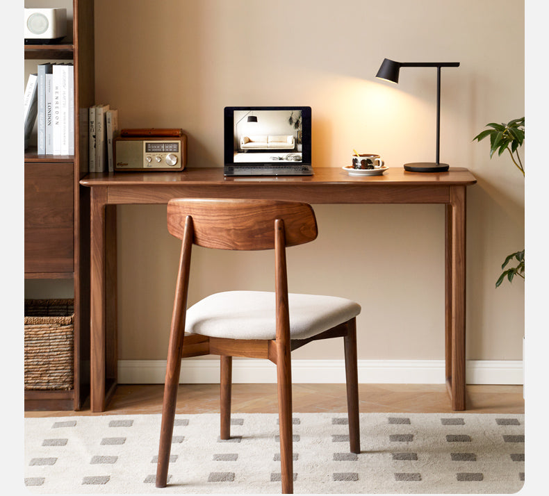 Premium Black Walnut Solid Wood Narrow Writing Desk - Modern Minimalist Home Office & Study Workstation for Small Spaces