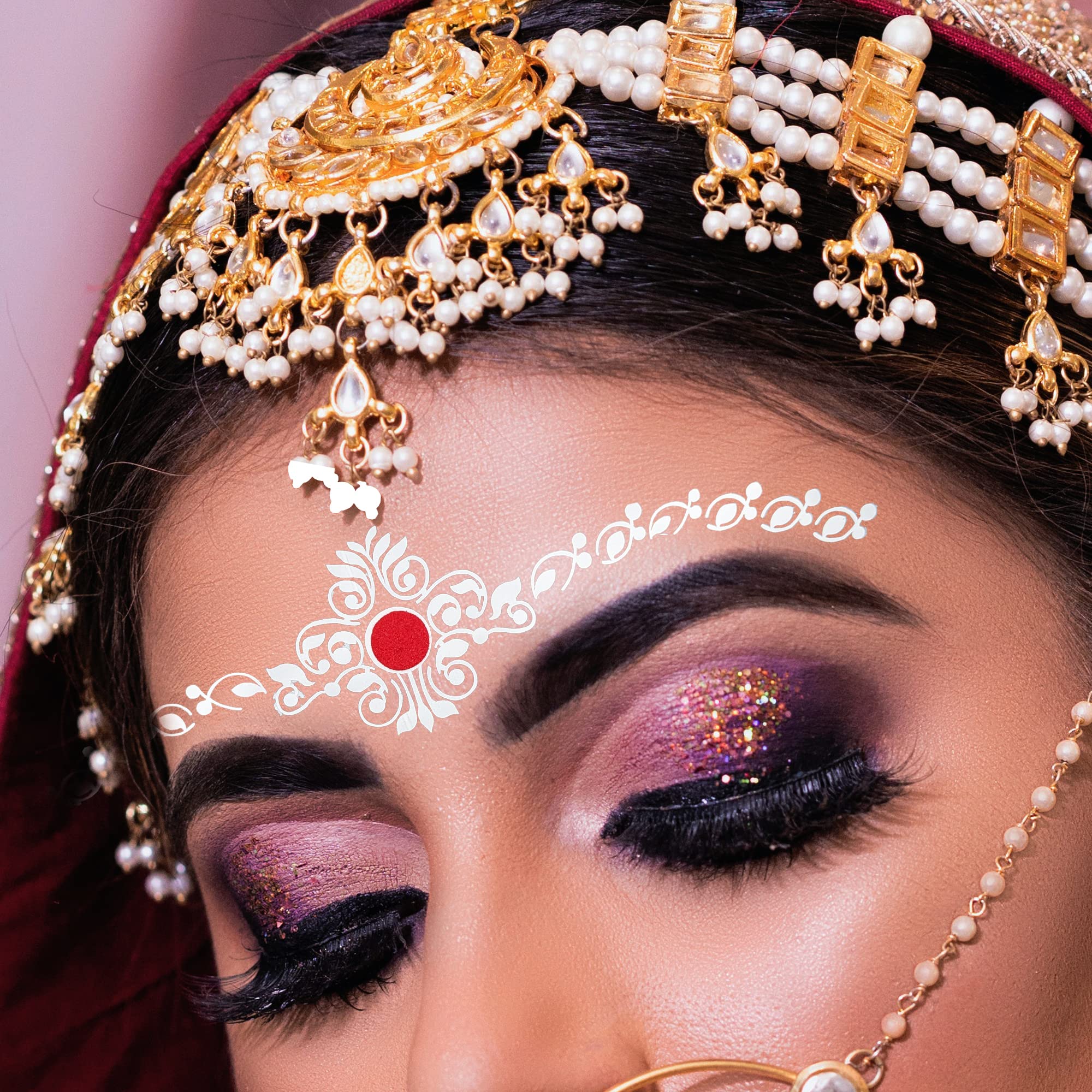 Comet Busters Traditional Bengali Bridal Bindi for Women - Authentic Indian Wedding Forehead Jewelry - Perfect for Weddings, Festivals & Cultural Events (BIN1984)