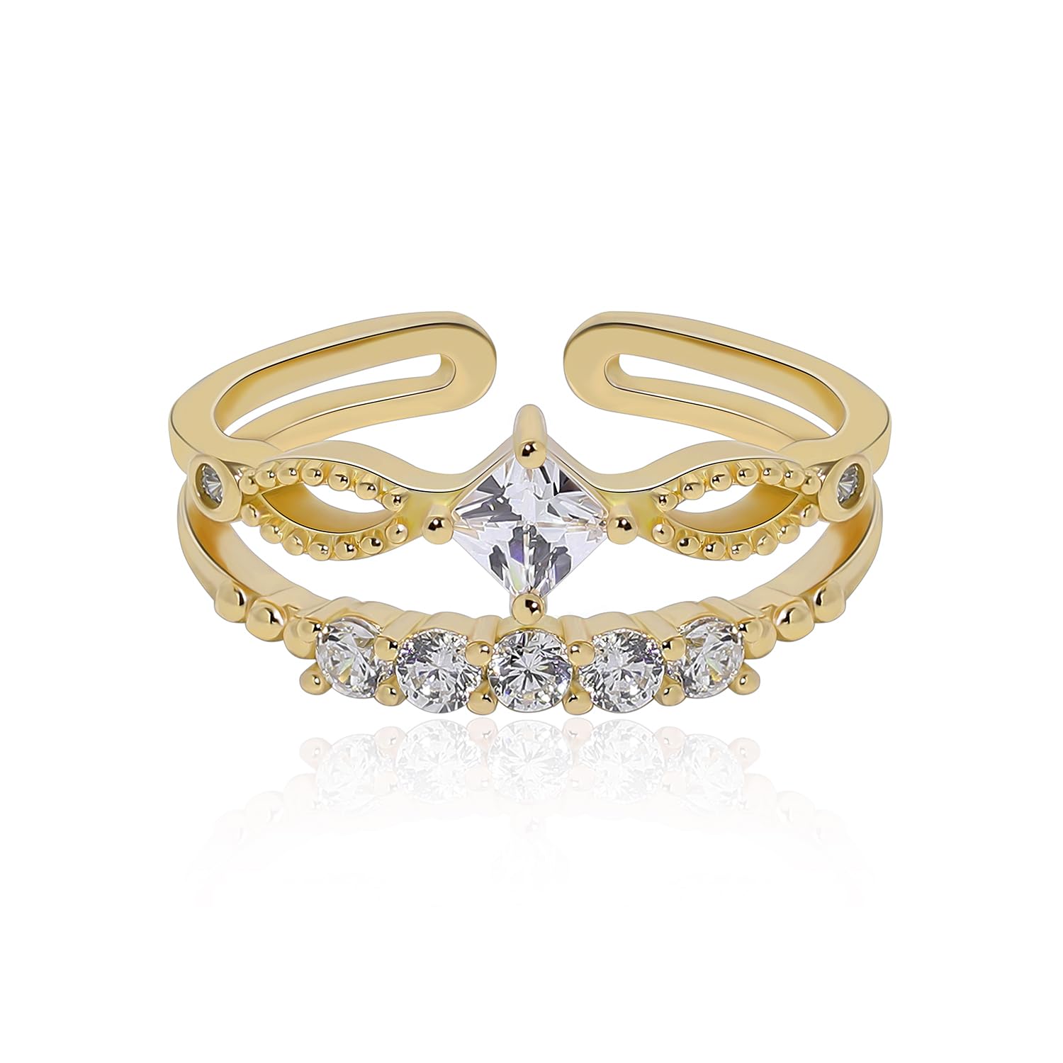 Meissa Diamond Stackable Rings for Women - 925 Sterling Silver Handmade Adjustable Knuckle Ring, Gold Plated Midi & Pinky Rings for Everyday Wear, Gift Giving & Special Occasions