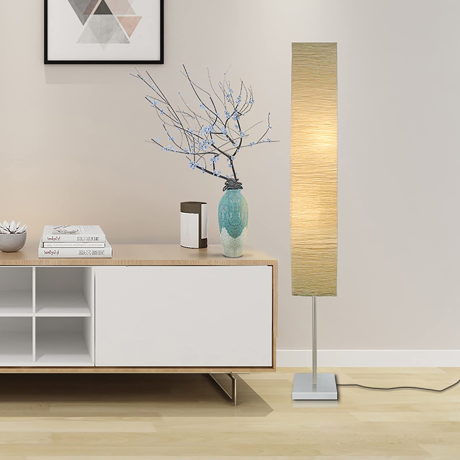 Modern Two-Light Rice Paper Floor Lamp with Adjustable Stand - Natural Paper Lamp Shade for Living Room, Bedroom, or Dorm - Warm Ambient Lighting (Color: Beige) | Perfect for Cozy Reading Nooks, Meditation Spaces & Home Decor