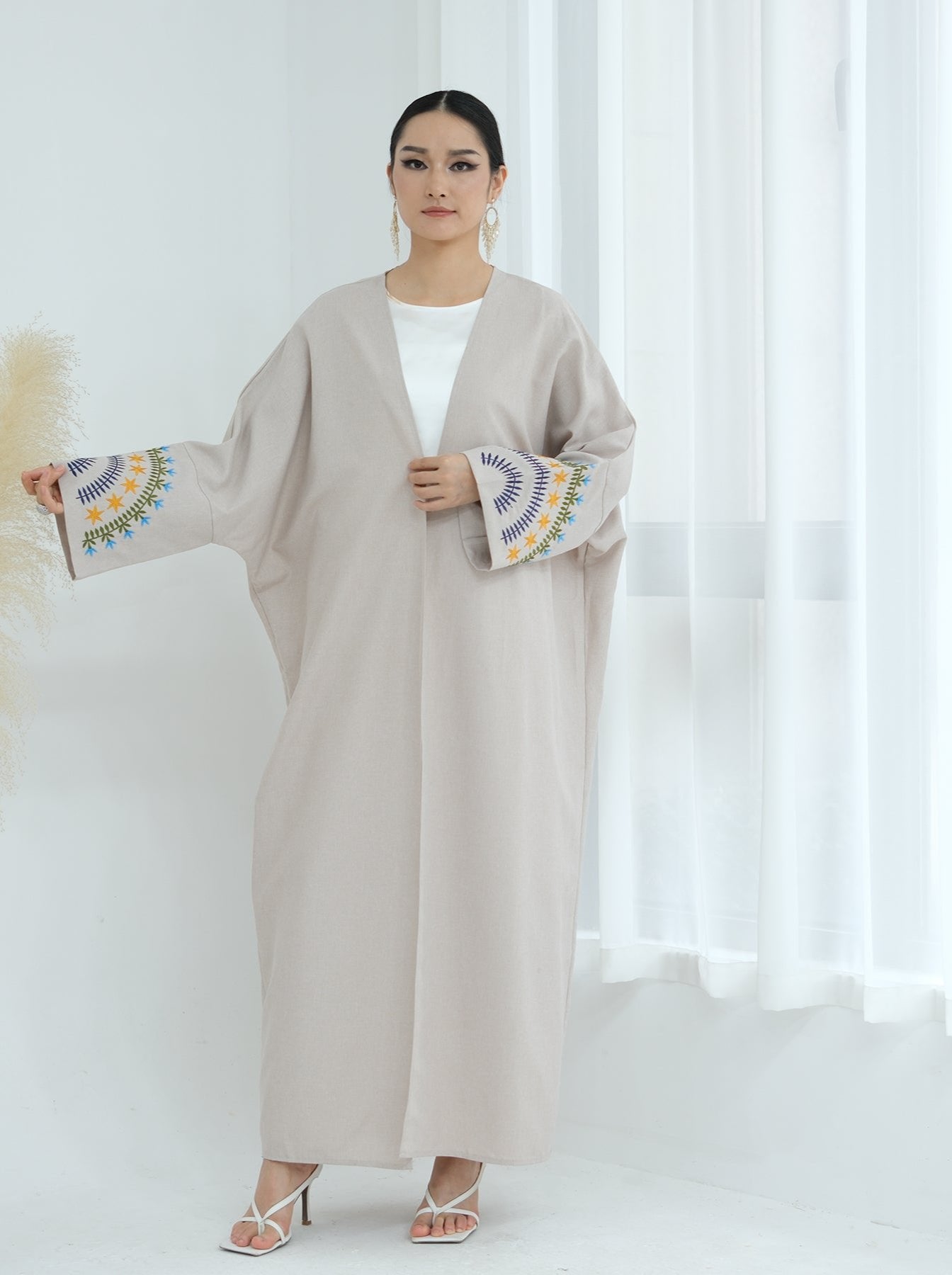 Carin Embroidered Kimono Duster Cardigan - Women's Lightweight Open Front Cover Up for Spring & Summer - Perfect for Beach, Vacation, and Boho Style Outfits