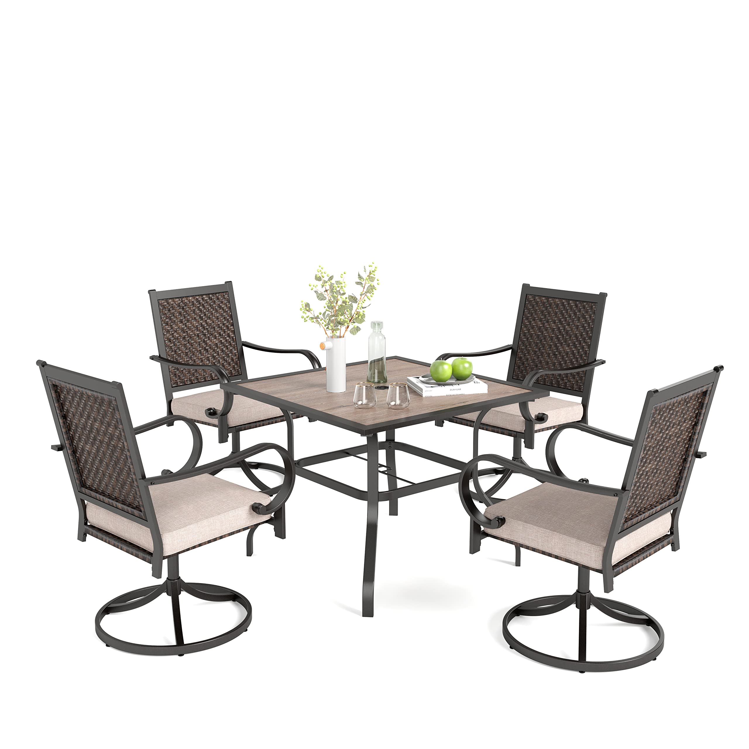 5-Piece Outdoor Patio Dining Set with 4 Swivel Chairs & 1 Square Table (1.57