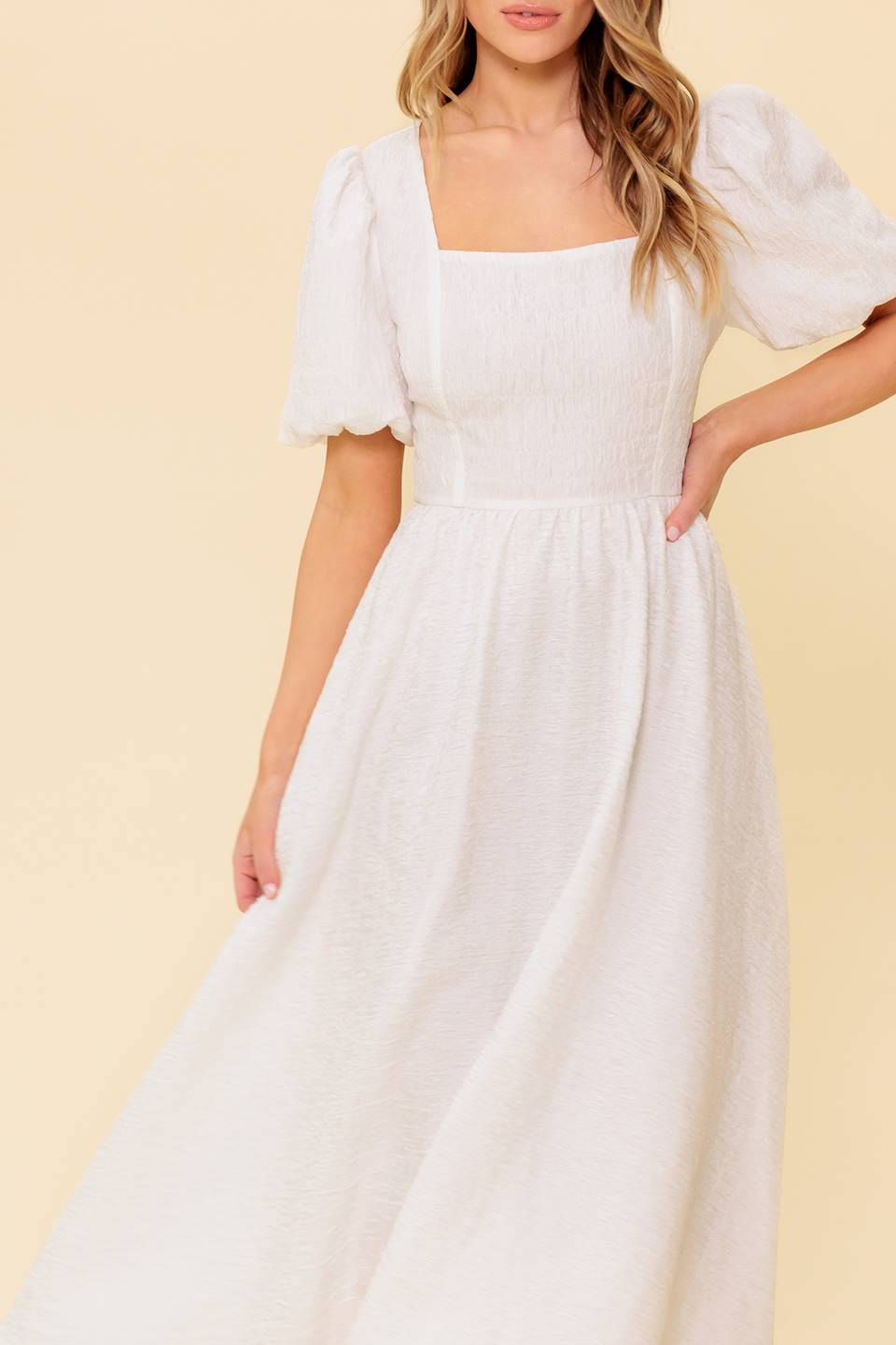 MAURA MIDI DRESS Ivory - Elegant Women's Summer Casual Flowy Dress for Beach, Wedding & Party Occasions