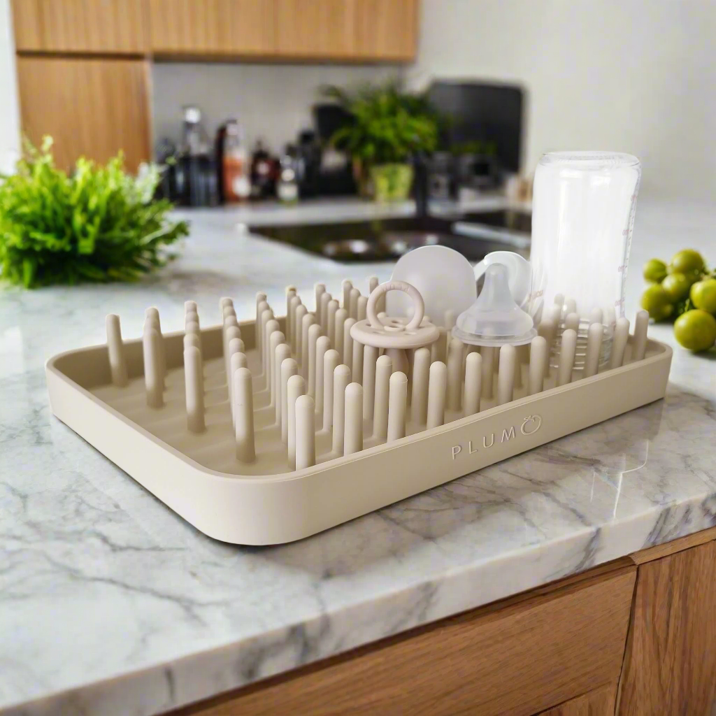 PLUM Silicone Drying Rack for Dishes - Space Saving Collapsible Dish Drainer - Perfect for Kitchen Countertop, Sink, and Small Spaces - BPA-Free & Non-Slip Base