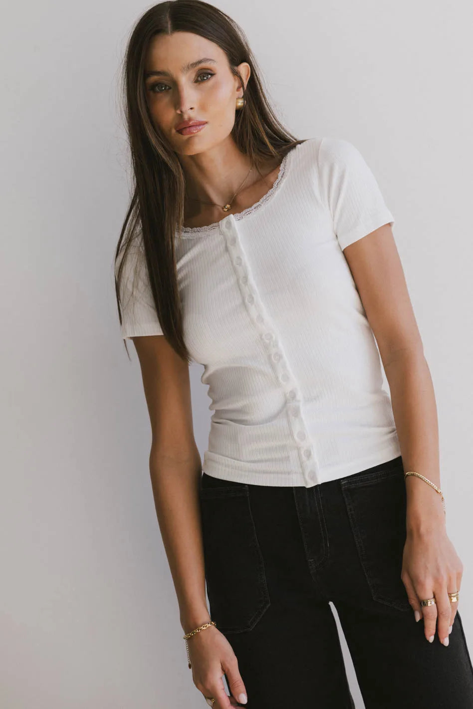 Ipsy Ribbed Tee in Ivory - Soft Cotton Women's T-Shirt for Casual Wear & Layering | Final Sale