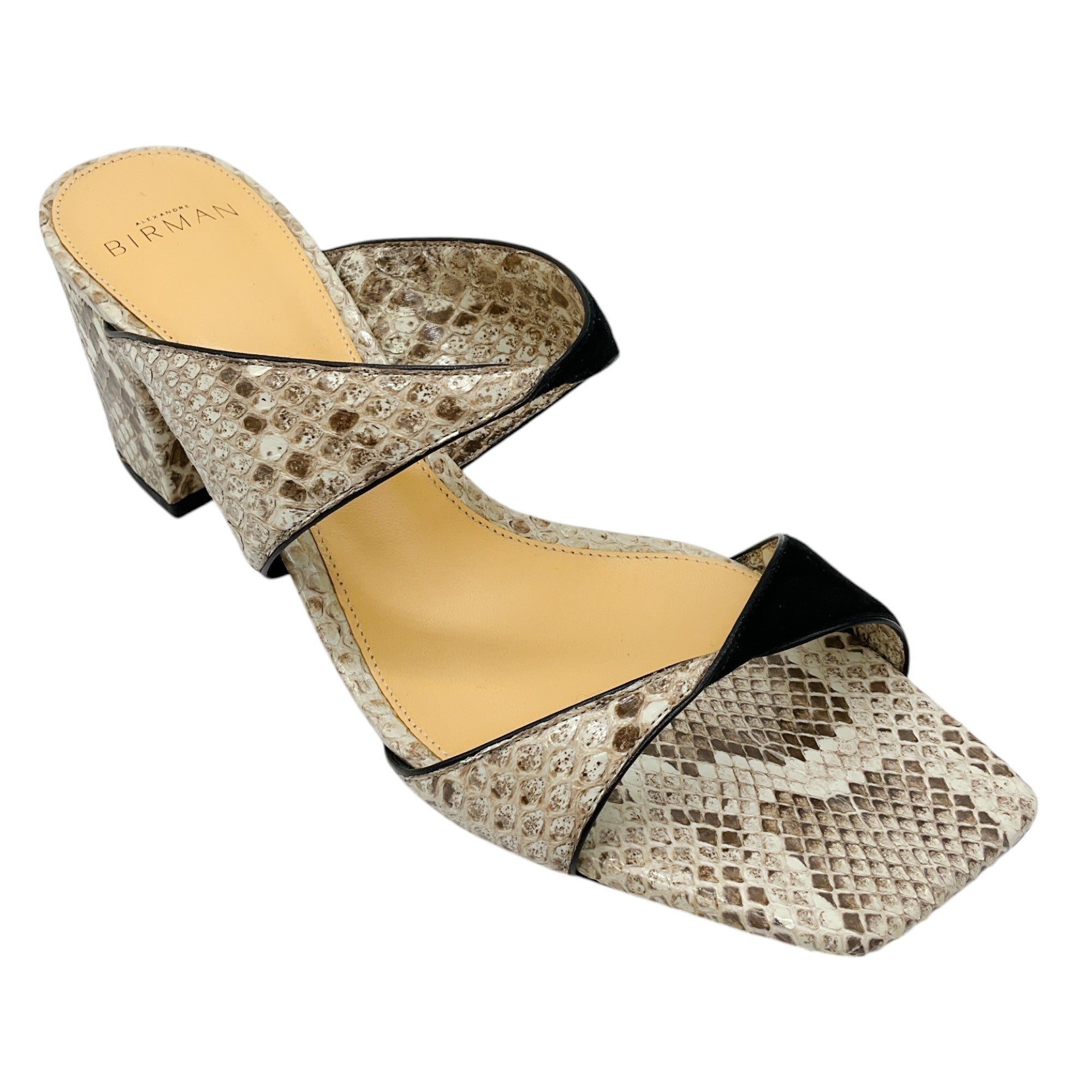 Alexandre Birman Beige & Black Miki Python Embossed Leather Sandals for Women - Luxury Designer Heels Perfect for Parties, Weddings & Evening Events