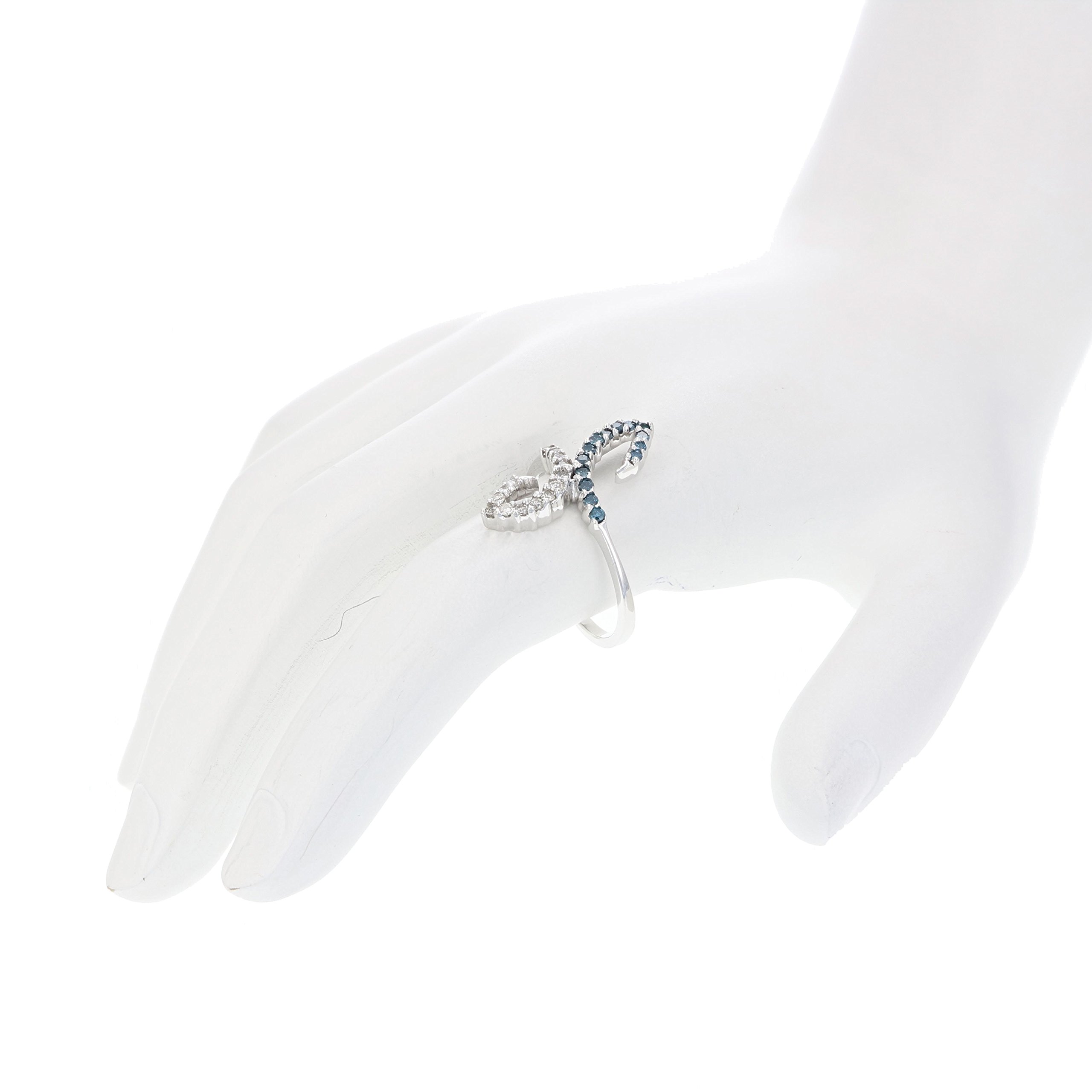 2/5 CTTW Blue Diamond Ring - 10K White Gold Round Cut Size 7 - Perfect for Engagement, Wedding, Anniversary & Special Occasions