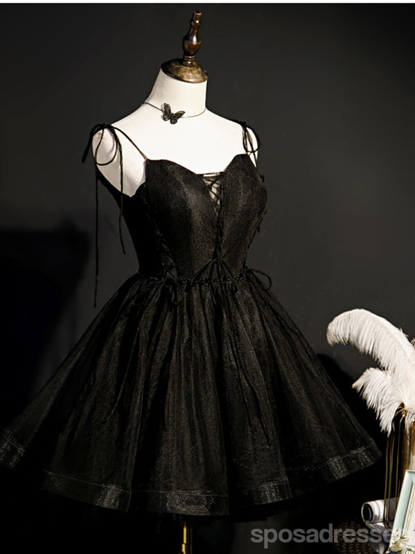 Elegant Black Spaghetti Strap Short Homecoming Dress | Affordable Prom Dresses for Teens | CM908 | Perfect for School Dances, Parties & Special Occasions