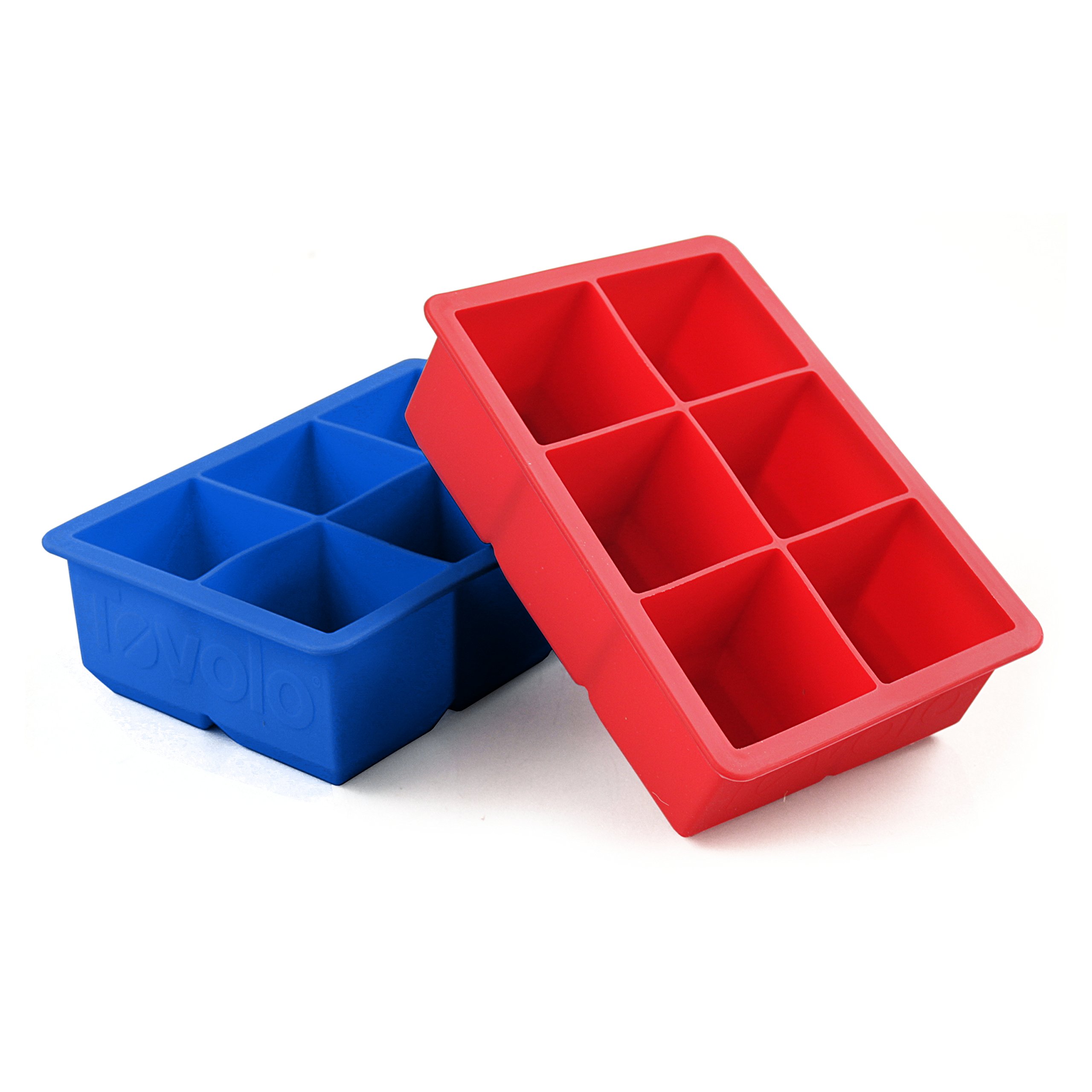 Tovolo King Cube Ice Tray Set - 2 Pack Large Silicone Ice Cube Molds (Blue & Red) for Cocktails, Whiskey & Cold Drinks - BPA Free, Flexible & Reusable