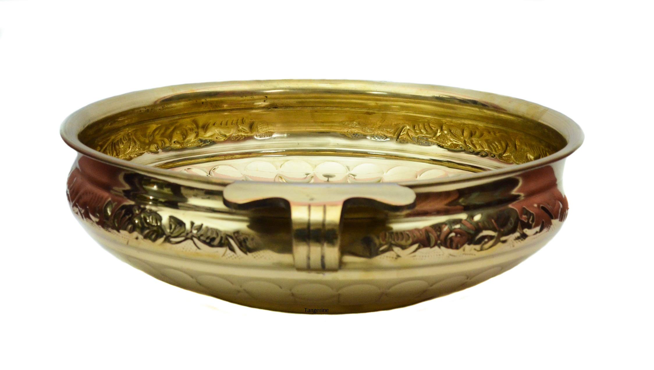 Handcrafted Floral Brass Urli Pot - 8 Inch Diameter - Traditional Indian Cooking & Decorative Home Decor for Festivals, Weddings & Pooja Ceremonies