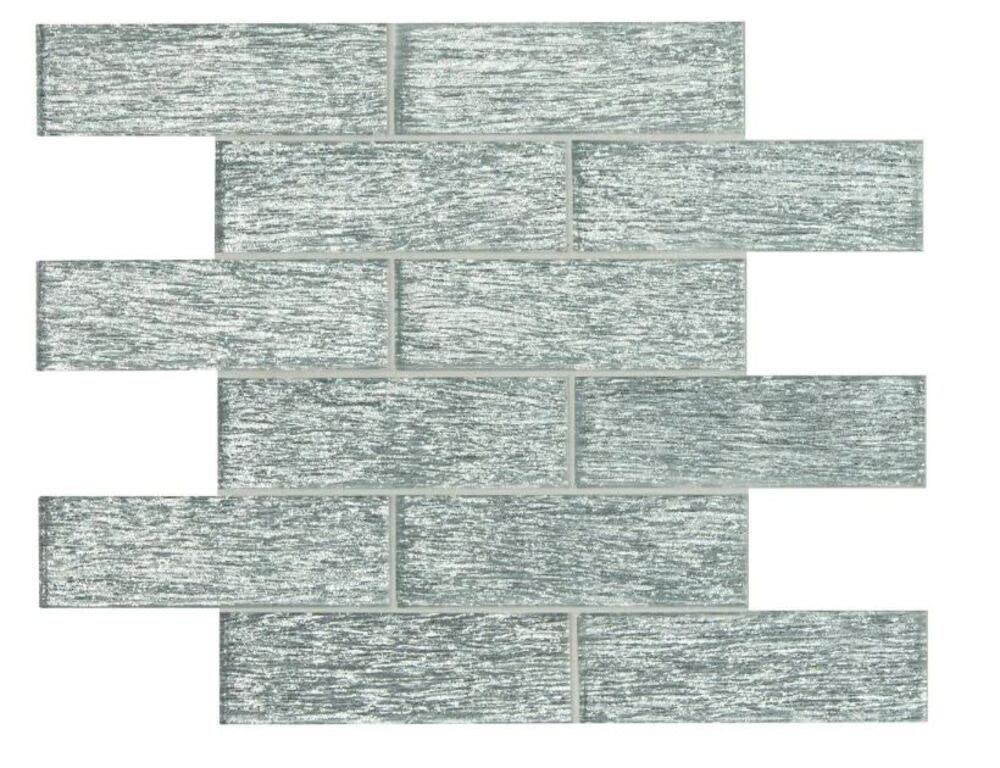 TDMS-CHL-135 Glitter Silver Textured 2x6 Inch Glass Mosaic Wall Tile - 5 Sheet Pack Set for Kitchen Backsplash, Bathroom Decor, Accent Wall & Home Improvement Projects