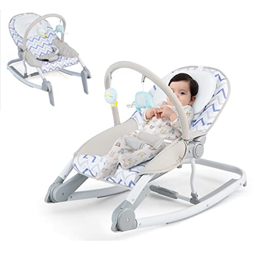 HONEY JOY 2-in-1 Baby Rocker & Stationary Seat - Foldable Infant Bouncer with 3-Position Adjustable Backrest, Removable Toy Bar & Safety Belts - Portable Rocking Chair for Newborns to Toddlers - Perfect for Nursery, Living Room & Travel Use