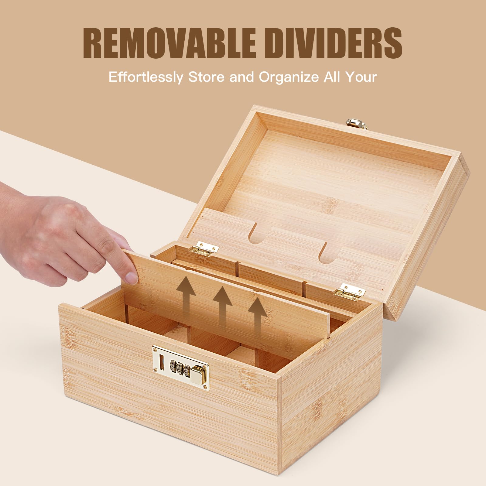 Large Bamboo Storage Box with Combination Lock - Decorative Wooden Lock Box with Removable Tray & Jars - Perfect for Home Organization, Jewelry Storage & Gift Packaging
