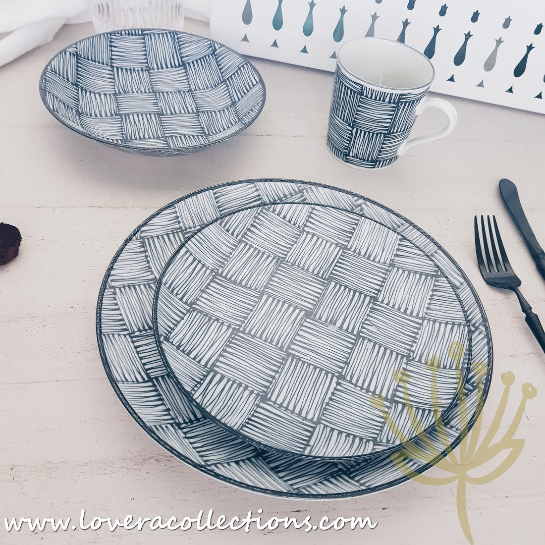 Awasaka Black & White Modern Checkered Dinnerware Set - 12-Piece Ceramic Plates & Bowls for Dining - Perfect for Restaurants, Weddings & Home Decor (60% Off Limited Time Sale)