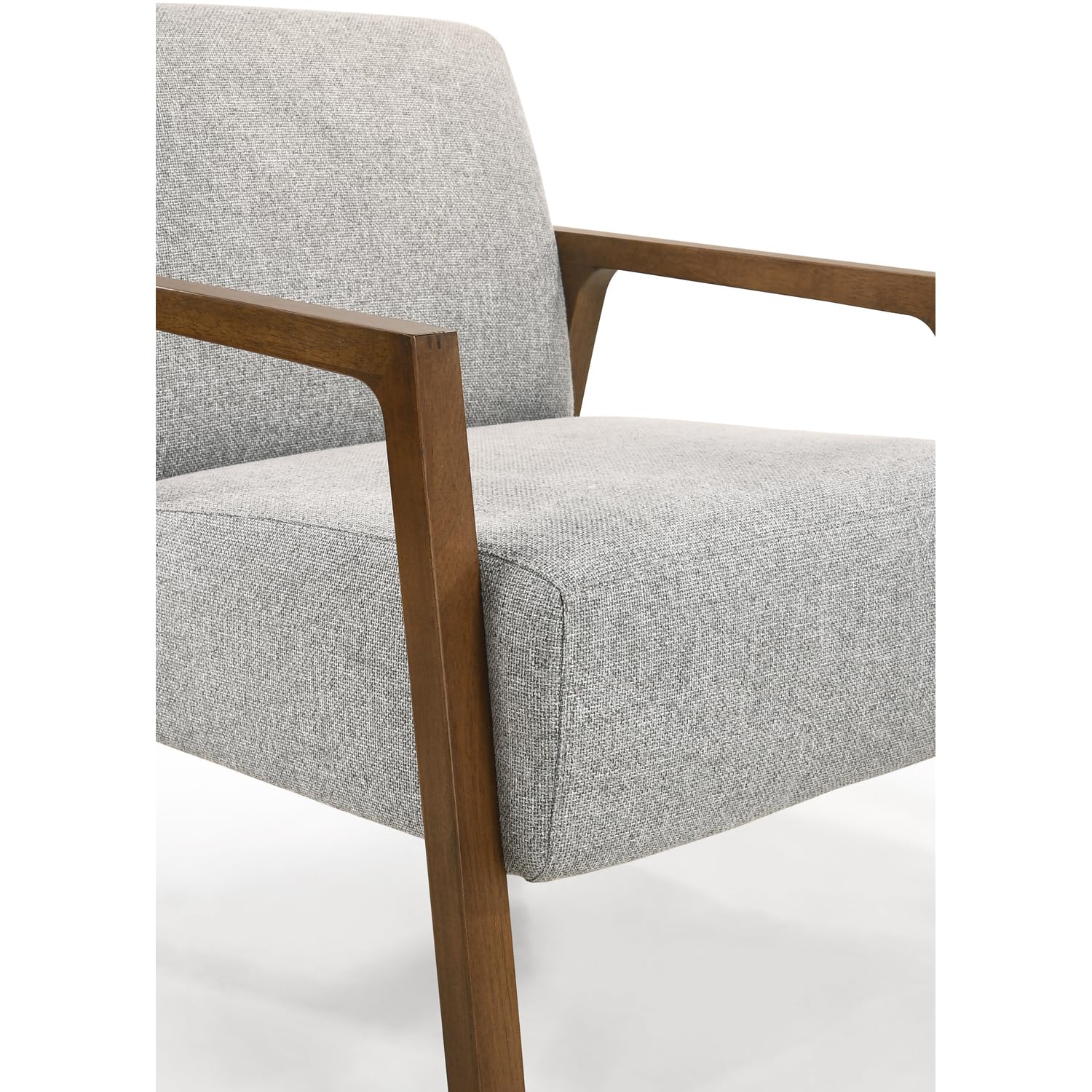 Fletcher Solid Wood & Fabric Upholstered Lounge Accent Chair - Grey Modern Living Room Chair for Home Office, Reading Nook & Cozy Sitting Area