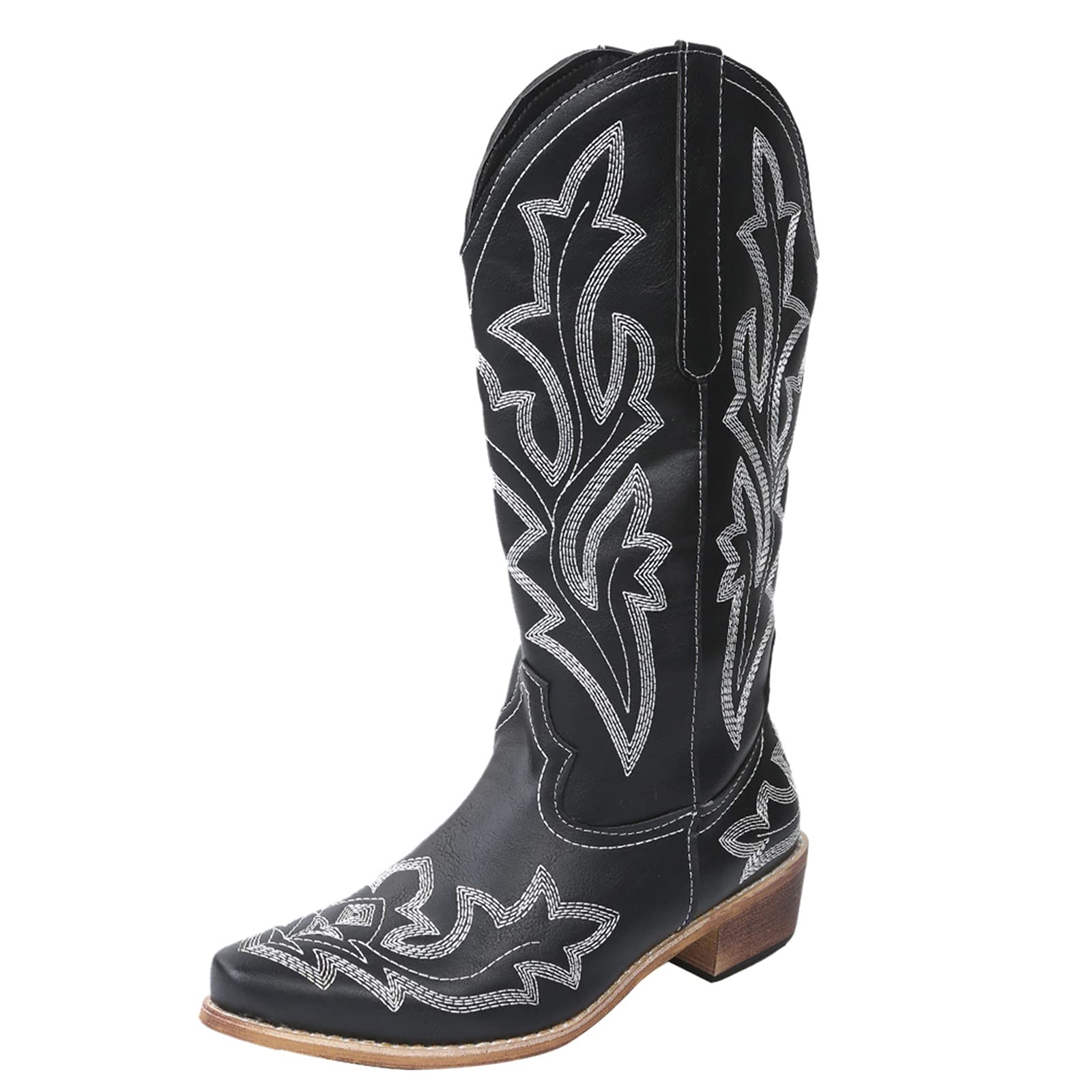 Vintage Western Cowboy Boots for Women - Mid-Calf Chunky Heel Square Toe Embroidered Boots | Perfect for Country Dancing, Rodeo Events & Fall Fashion Outfits