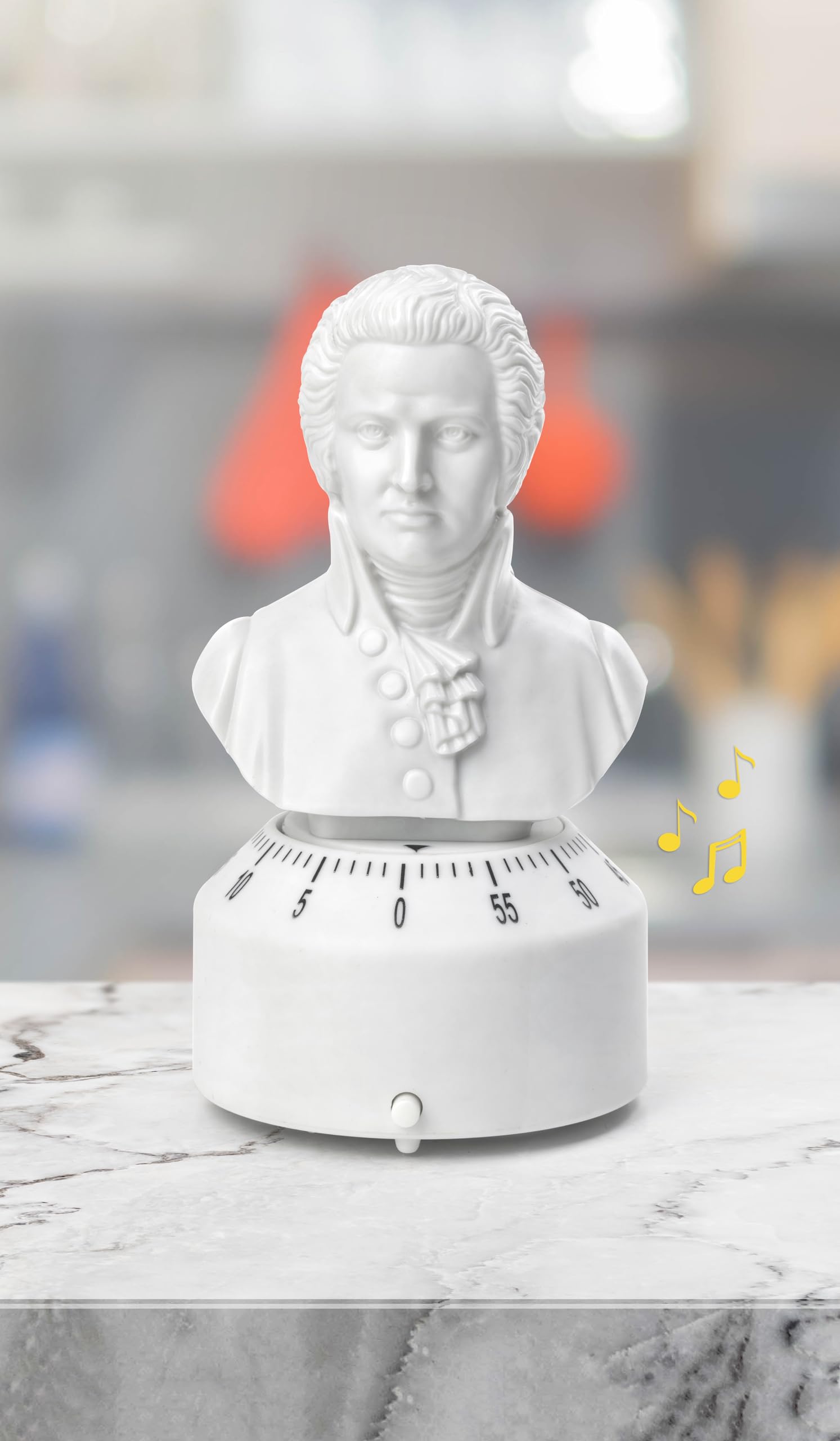 Kikkerland Mozart Mechanical Kitchen Timer - 60 Minute Wind Up Cooking Timer with Rondo Alla Turca Melody, White - Perfect for Baking, Reading, Sports & Classroom Activities