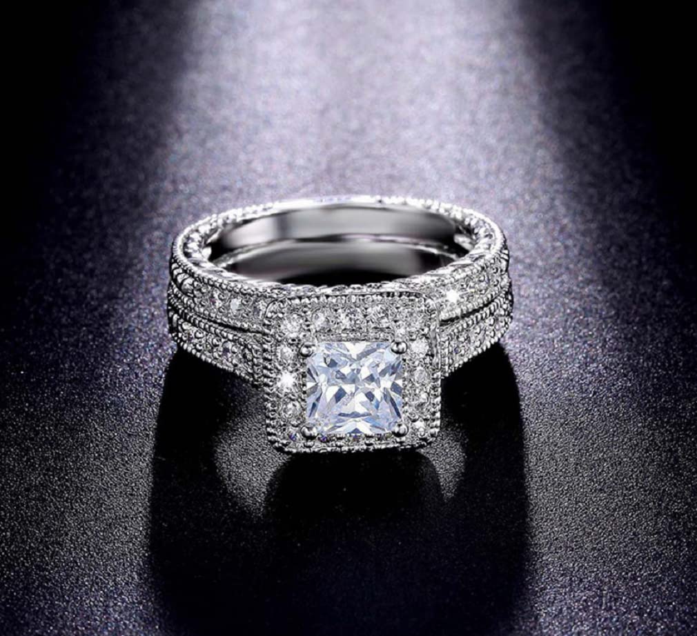 ZDIFDIC 925 Sterling Silver Wedding Ring Set for Women - Cubic Zirconia CZ Engagement Band & Stackable Promise Ring (2-Piece Set, Size 7) - Perfect for Bridal, Anniversary & Romantic Gifts