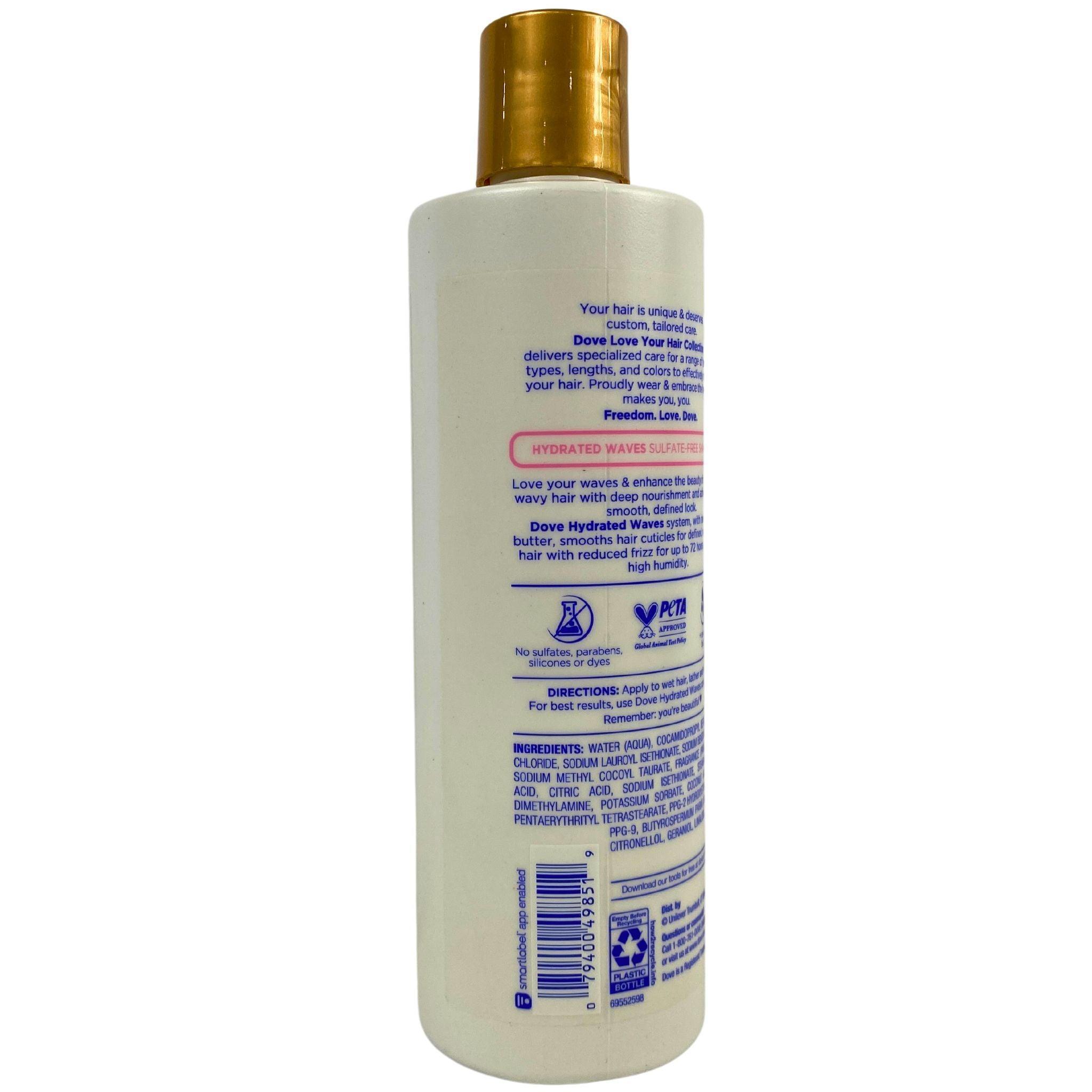 Dove Love Your Waves + Raw Shea Butter Hydrated Waves Sulfate-Free Shampoo 13.5 oz (90-Pack) for Curly & Wavy Hair Care - Perfect for Daily Hydration & Natural Wave Definition