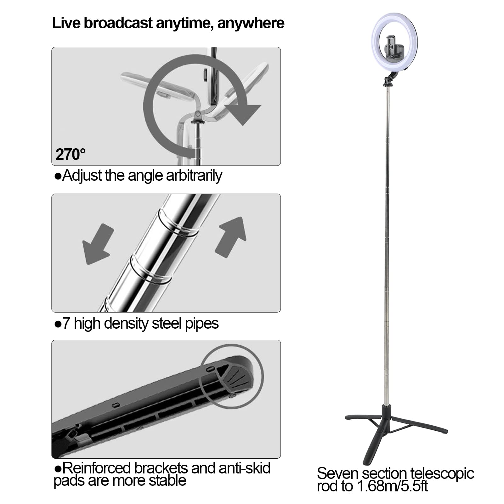 8 Inch LED Ring Light with Adjustable Tripod & Phone Holder - Perfect for Live Streaming, Video Shooting, YouTube, TikTok & Makeup (Dimmable, 3 Color Temperatures) - Ideal for Content Creators, Vloggers & Beauty Enthusiasts