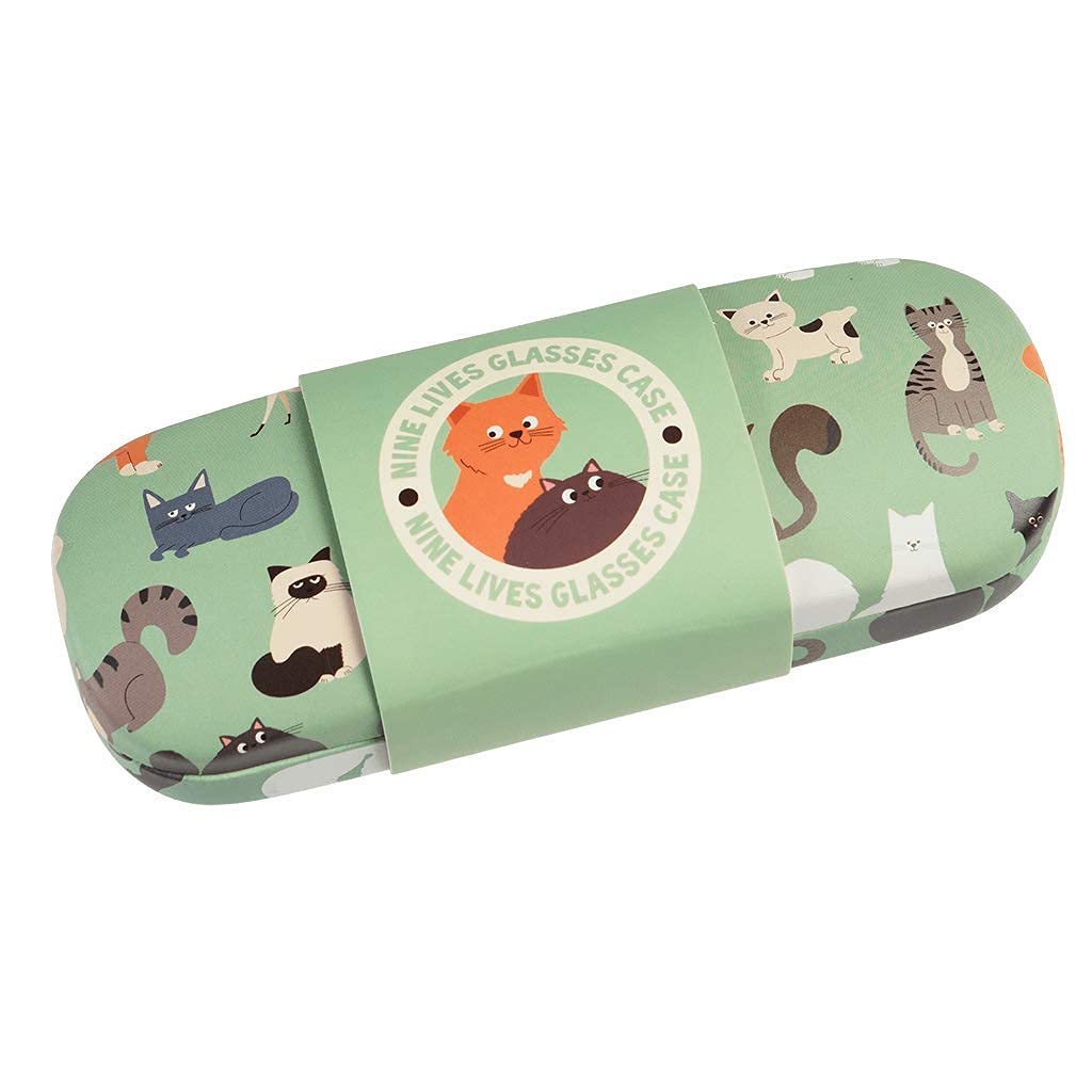 Rex London Cats Hardshell Glasses Case with Cleaning Cloth - Stylish Protective Eyewear Storage for Travel, Home & Office Use
