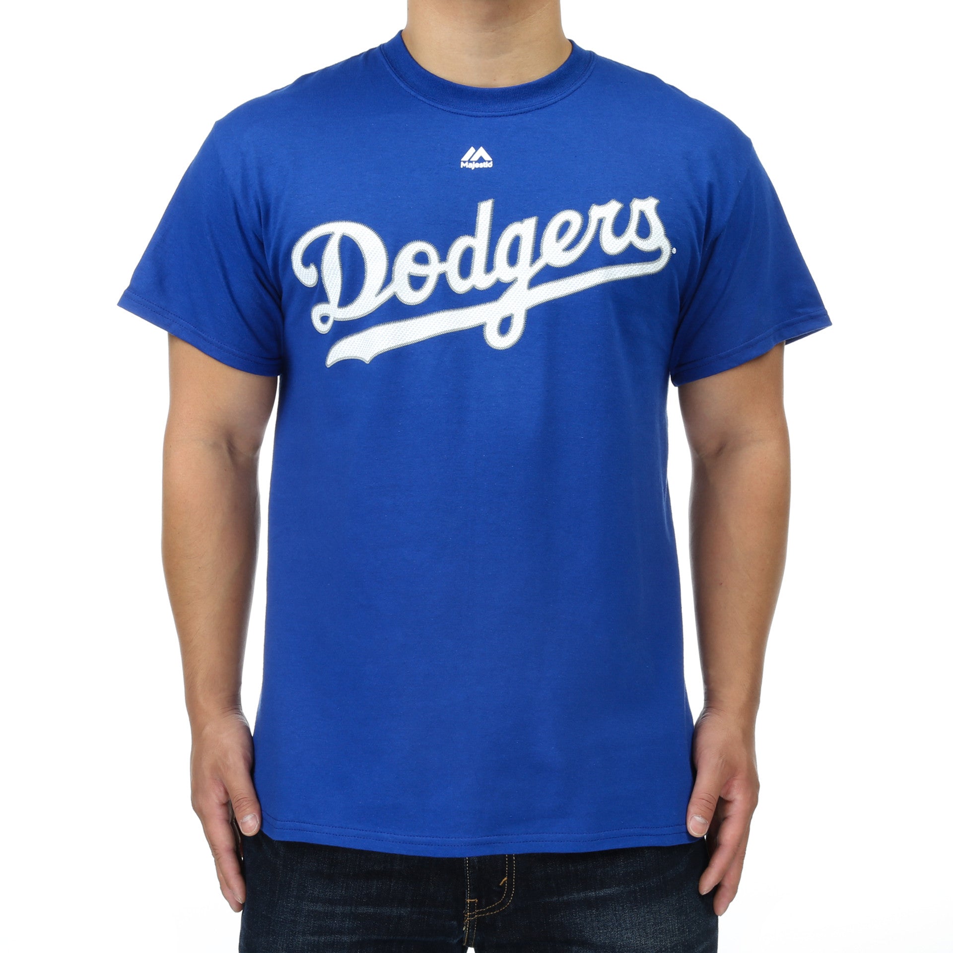 Majestic Dodgers Wordmark Tee - Deep Royal Blue Baseball T-Shirt for Men - Officially Licensed MLB Fan Apparel - Perfect for Game Day, Casual Wear & Sports Events