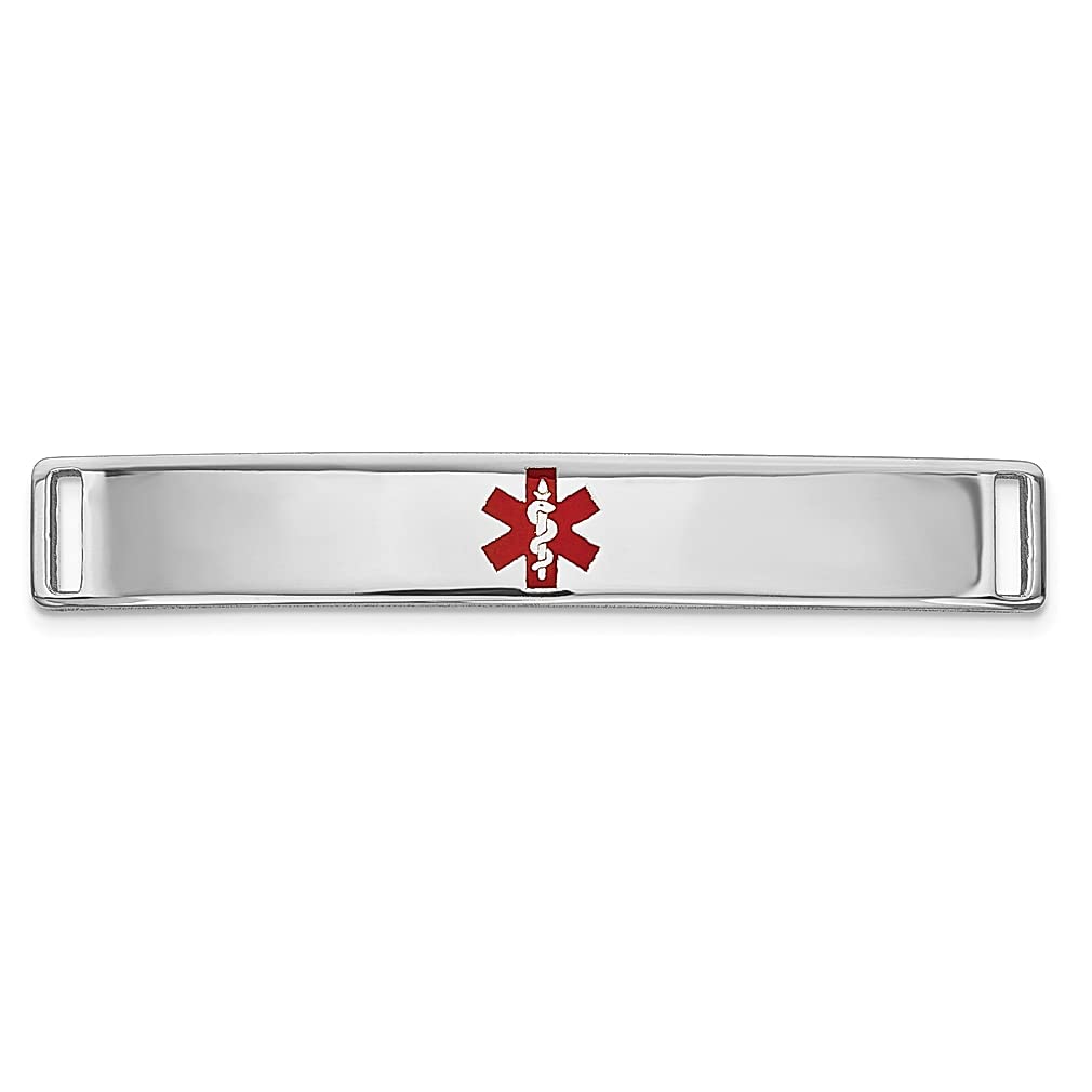 14K White Gold Epoxy Enameled Medical Alert ID Bracelet Plate #818 - Durable Fine Jewelry for Women, Personalized Gift for Her - Perfect for Healthcare Workers, Nurses & Emergency Situations