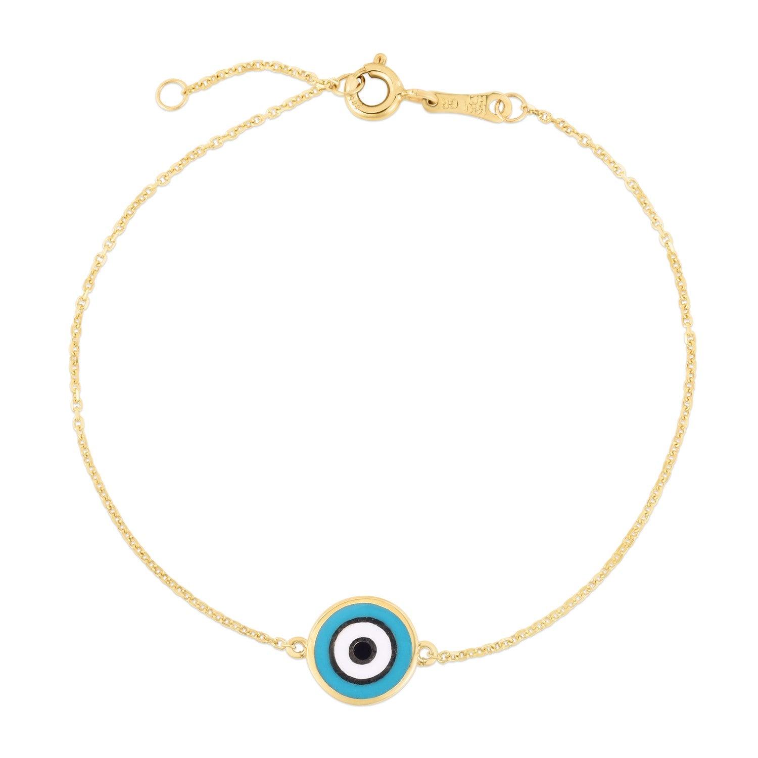 14K Yellow Gold Blue Evil Eye Bracelet for Women - Protection Jewelry for Good Luck & Positive Energy - Perfect for Gifts, Daily Wear & Spiritual Healing
