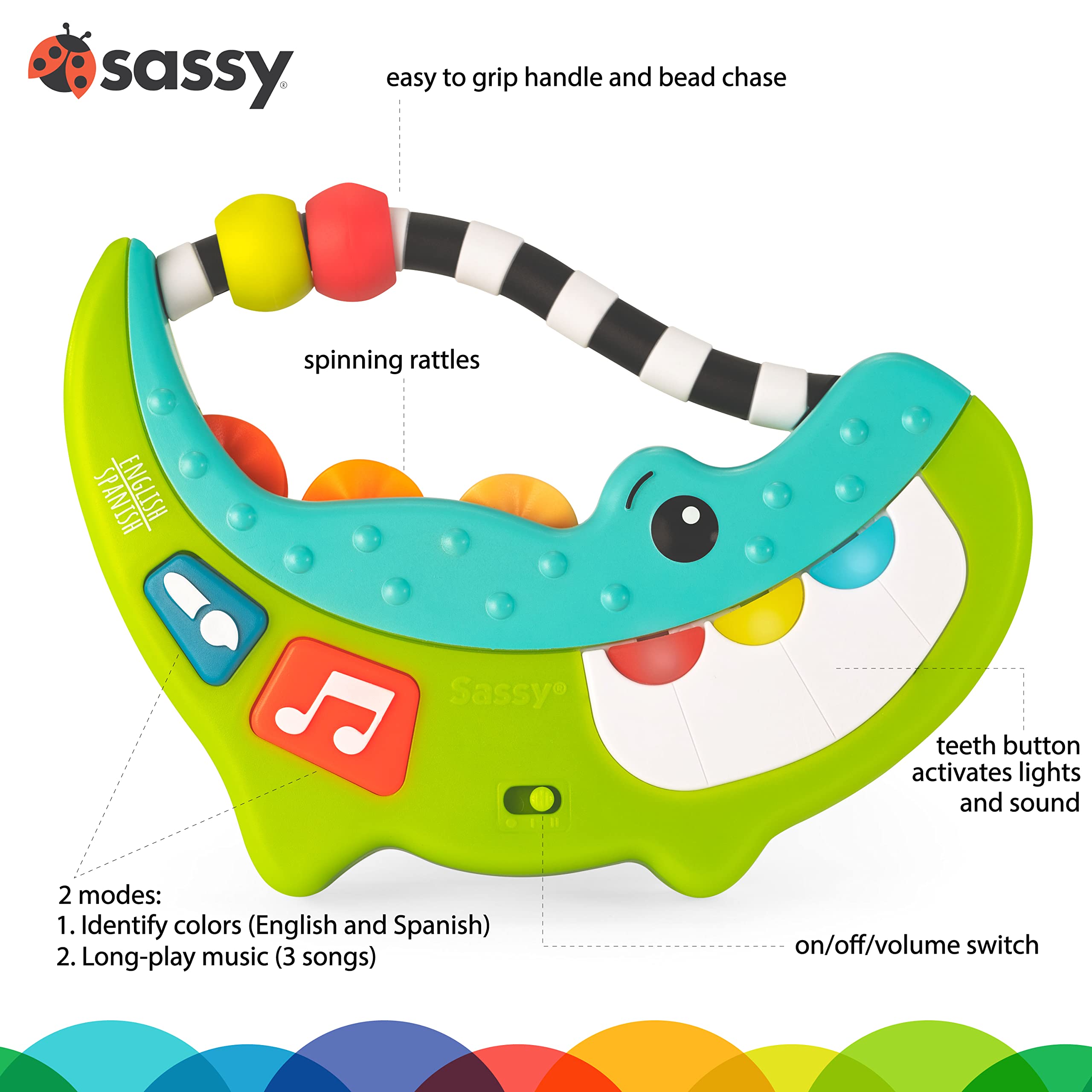 Sassy Rock-A-Dile Musical Baby Toy - Fun Interactive Singing Alligator for Toddlers 6-12 Months | Perfect for Early Learning, Playtime & Sensory Development
