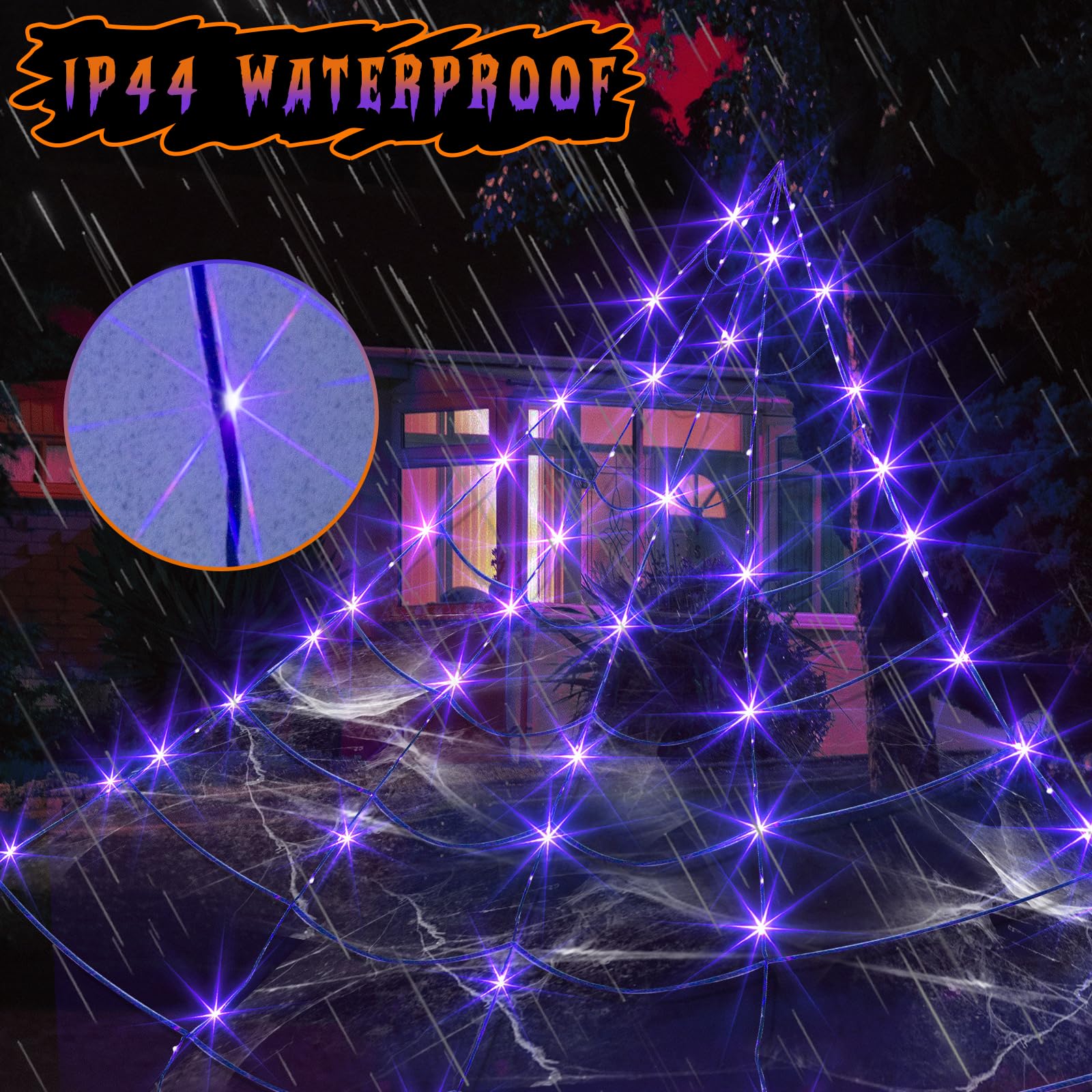 Vanthylit 16FT Giant Halloween Spider Web Lights with 135 LED Purple Bulbs - Outdoor Halloween Decorations for Party, Yard, Haunted House | Perfect for Halloween Party Decor, Front Porch Display, and Spooky Backyard Lighting