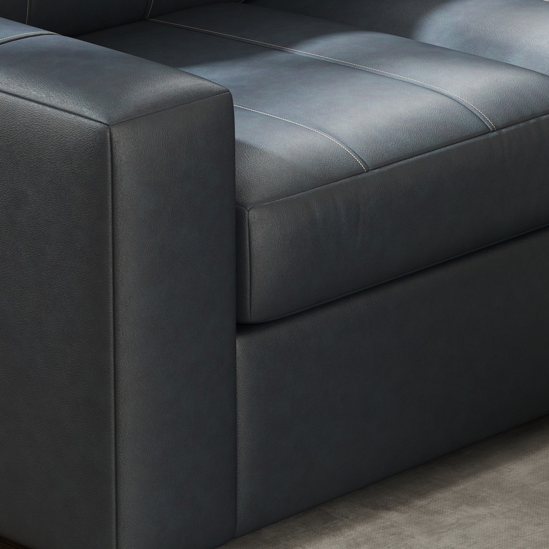 Roundhill Furniture Sakan Genuine Leather Upholstered Living Room Set - Sofa, Loveseat & Chair - Modern Sectional Couch for Home Theater, Family Room & Lounge Areas