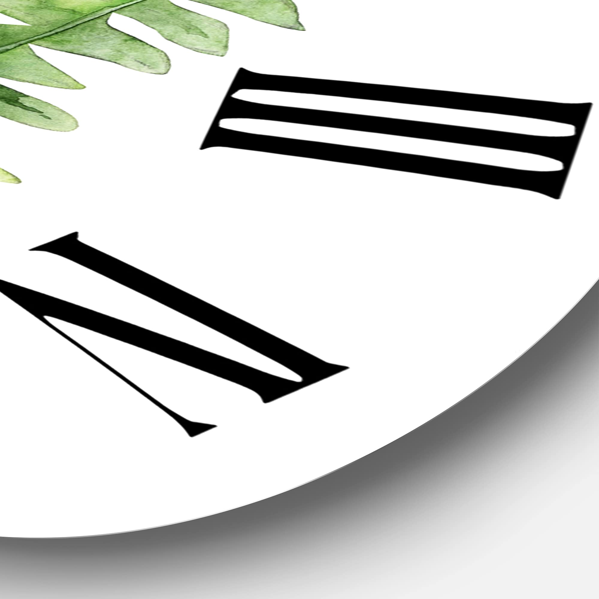 DesignQ Tropical Wall Clock 'Fern Plant in Green Botanical Detail' - Large Floral & Botanical Wall Clock for Home, Office, Kitchen Decor | Perfect for Living Room, Bedroom & Indoor Spaces