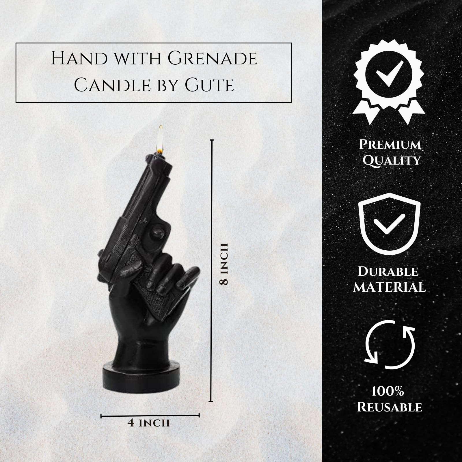 Gute Gun-Shaped Hand Candle - Unique Military & Police Gift for Veterans, Gun Enthusiasts & Fathers - 8