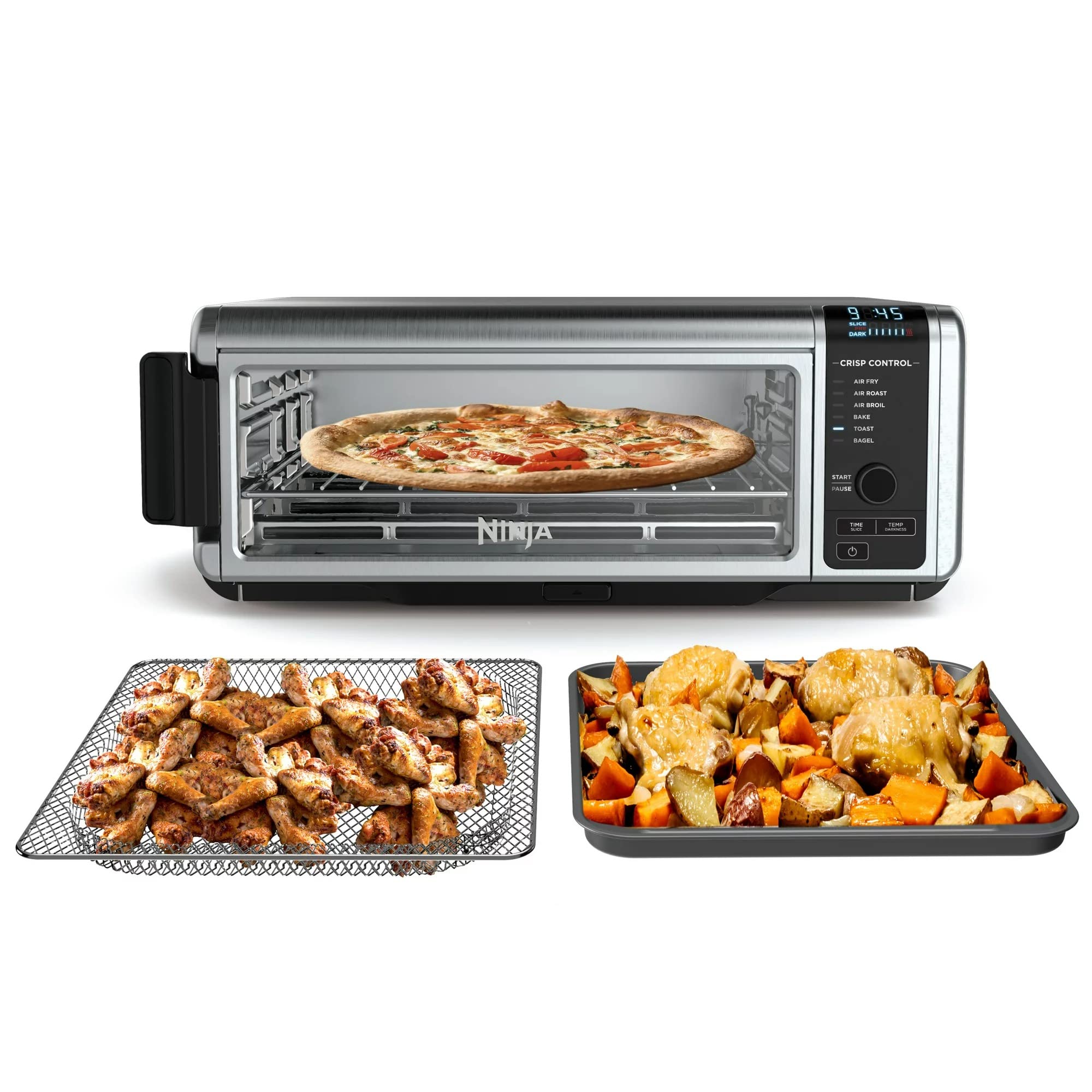 Ninja SP080 Foodi Digital Air Fry Countertop Oven - 6-in-1 Multi-Function Toaster Oven with Flip-Up Design for Space Saving | Includes Air Fry Basket, Wire Rack, Baking Pan & Crumb Tray | Perfect for Small Kitchens, Dorms & RV Cooking (Renewed, Silver)